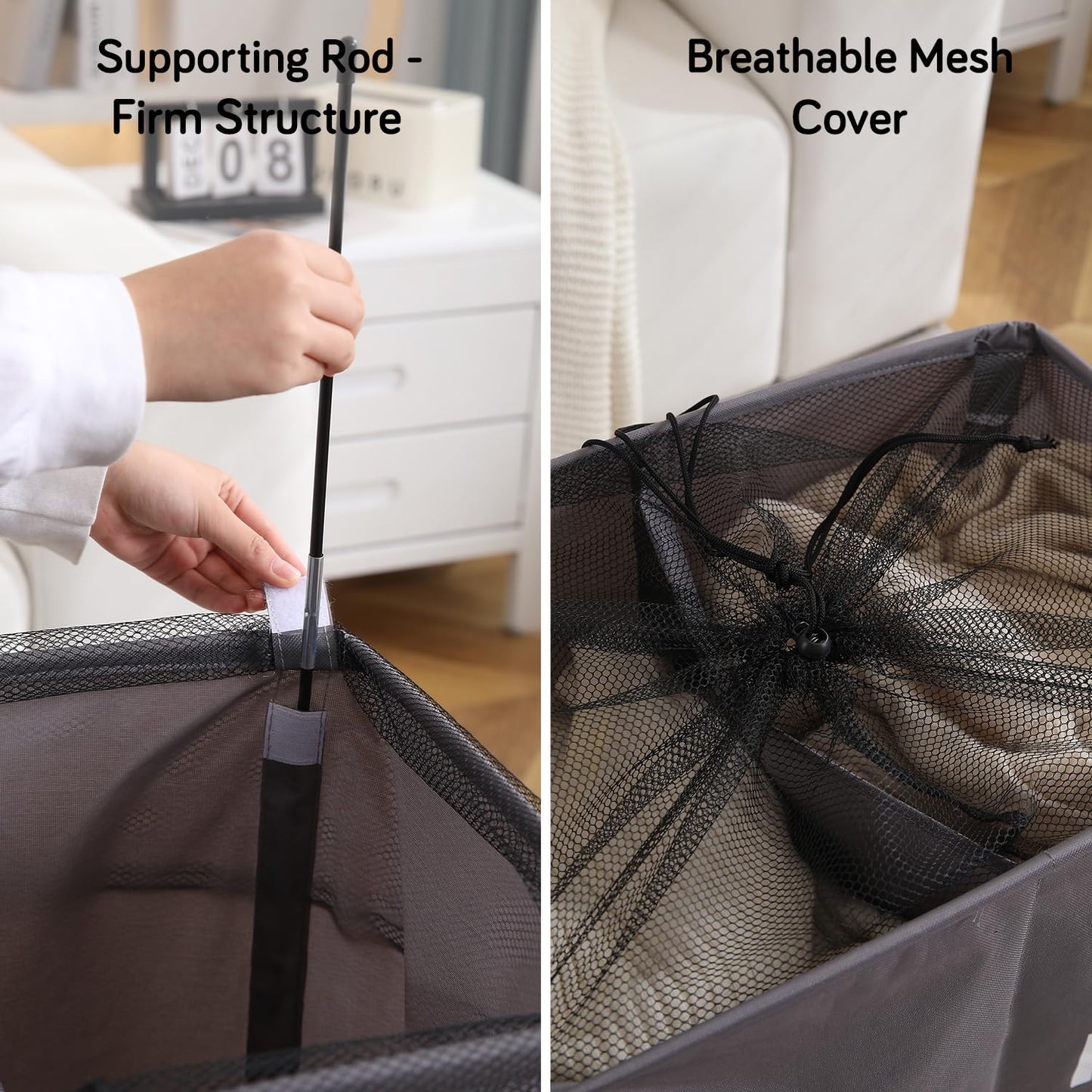 Large Laundry Basket Foldable Hamper With Wheels, Grey