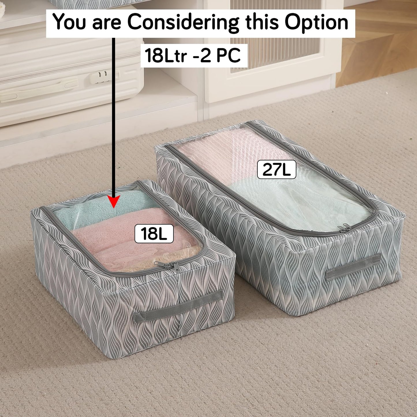 Cloth Organizer with Metal Frame | Moisture & Moth Resistant Wardrobe Organizer | Living Box for Clothes, Grey leaf