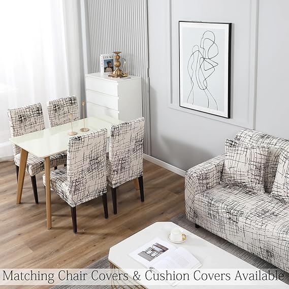 Buy Beige Brown Lines Matching elastic covers for chairs and sofas