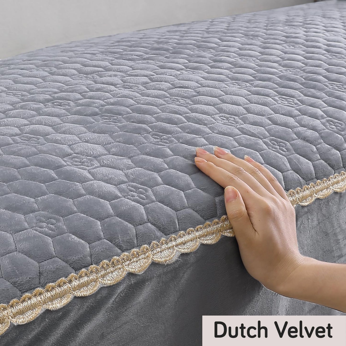 Premium Dutch Velvet Sofa Seat Mat for 1/2/3 Seater Sofa and Cushion Cover, Light Grey