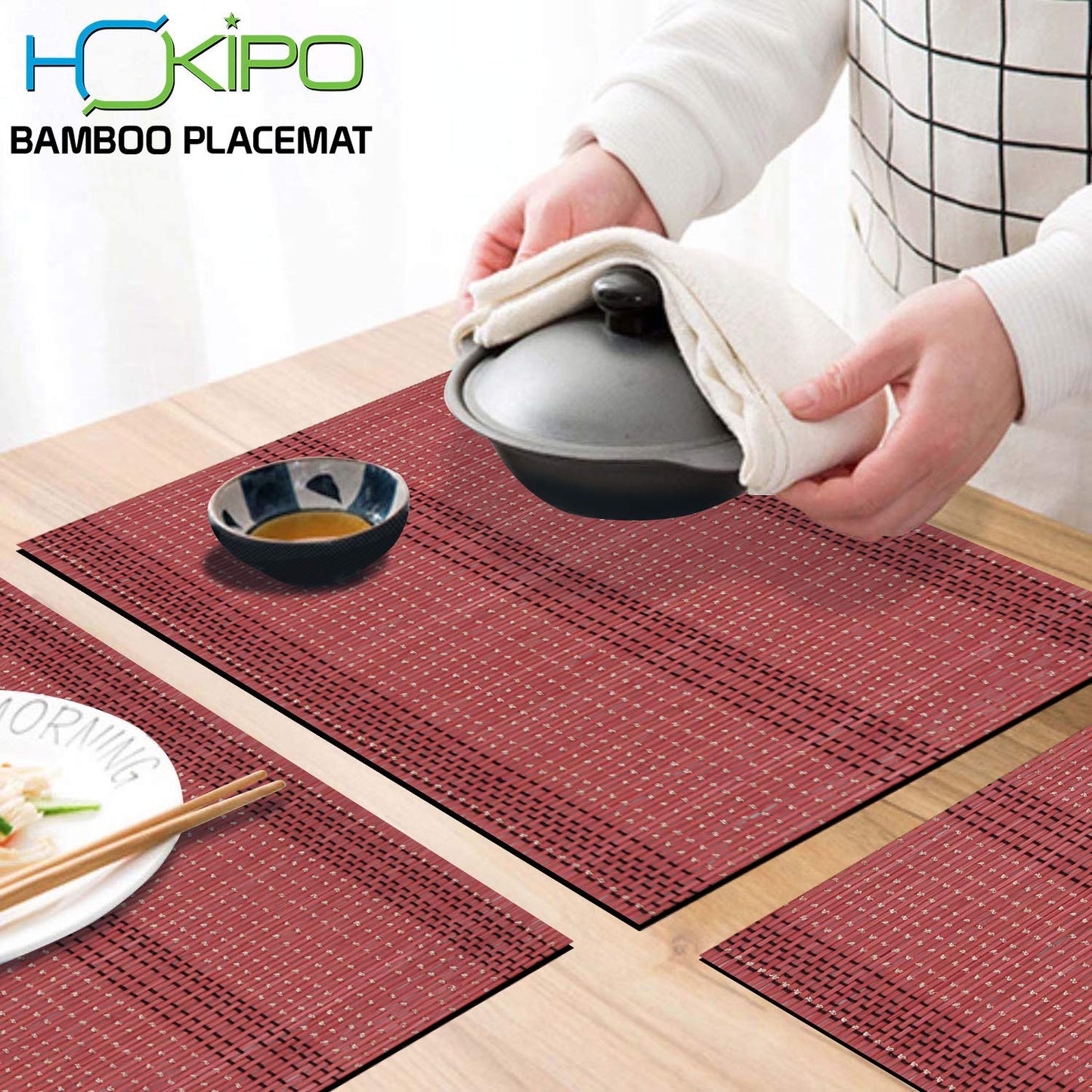 Heat Resistant Bamboo Placemats Set of 6 Dining Table Mats, 45x30cm
