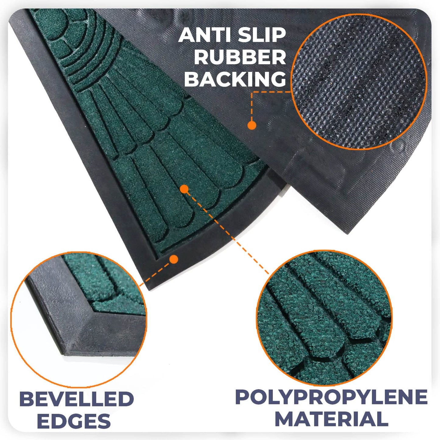 45X75cm Polypropylene Outdoor mat Half Circle Pattern for Entrance Doormat, Welcome mat, Green