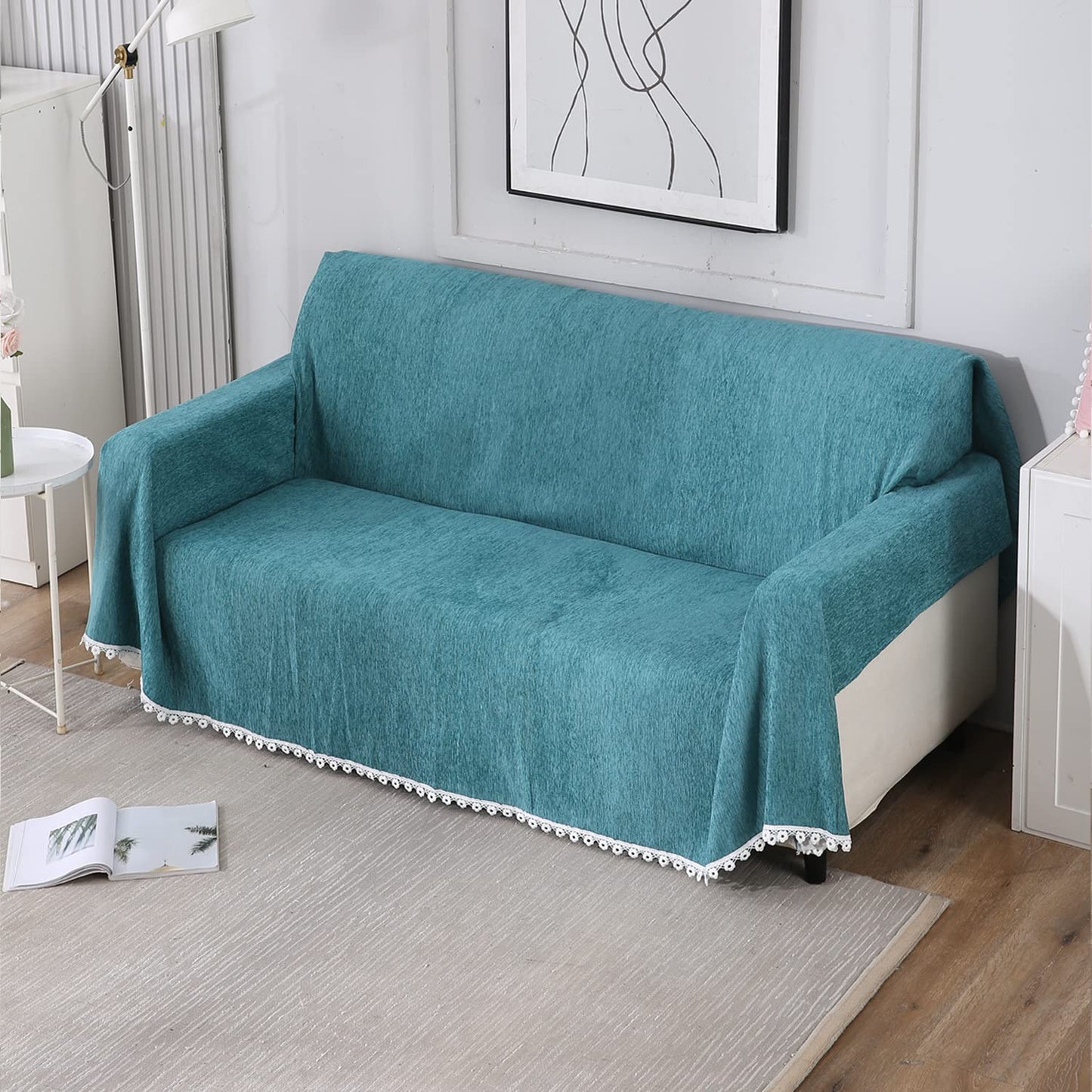 Blue colour chenille sofa throw cover