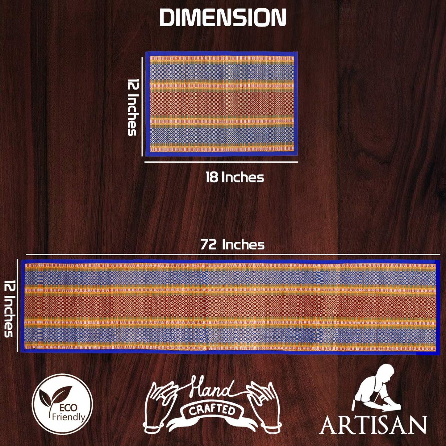 Handmade Madurkathi River Grass Dining Table Mats, Blue