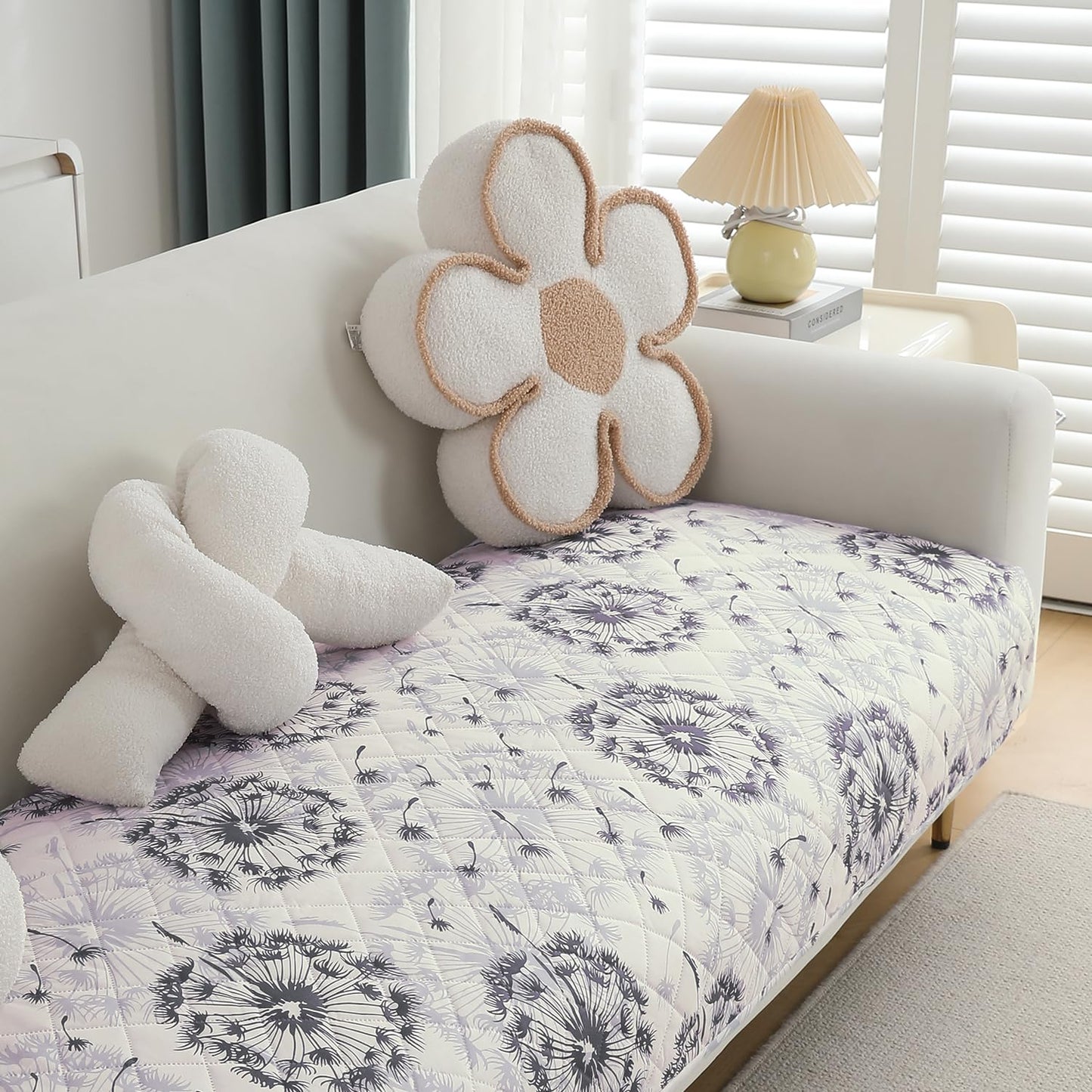 Quilted, Waterproof and Anti-Slip Sofa Cover Mat, Dandelion Anchor Grey