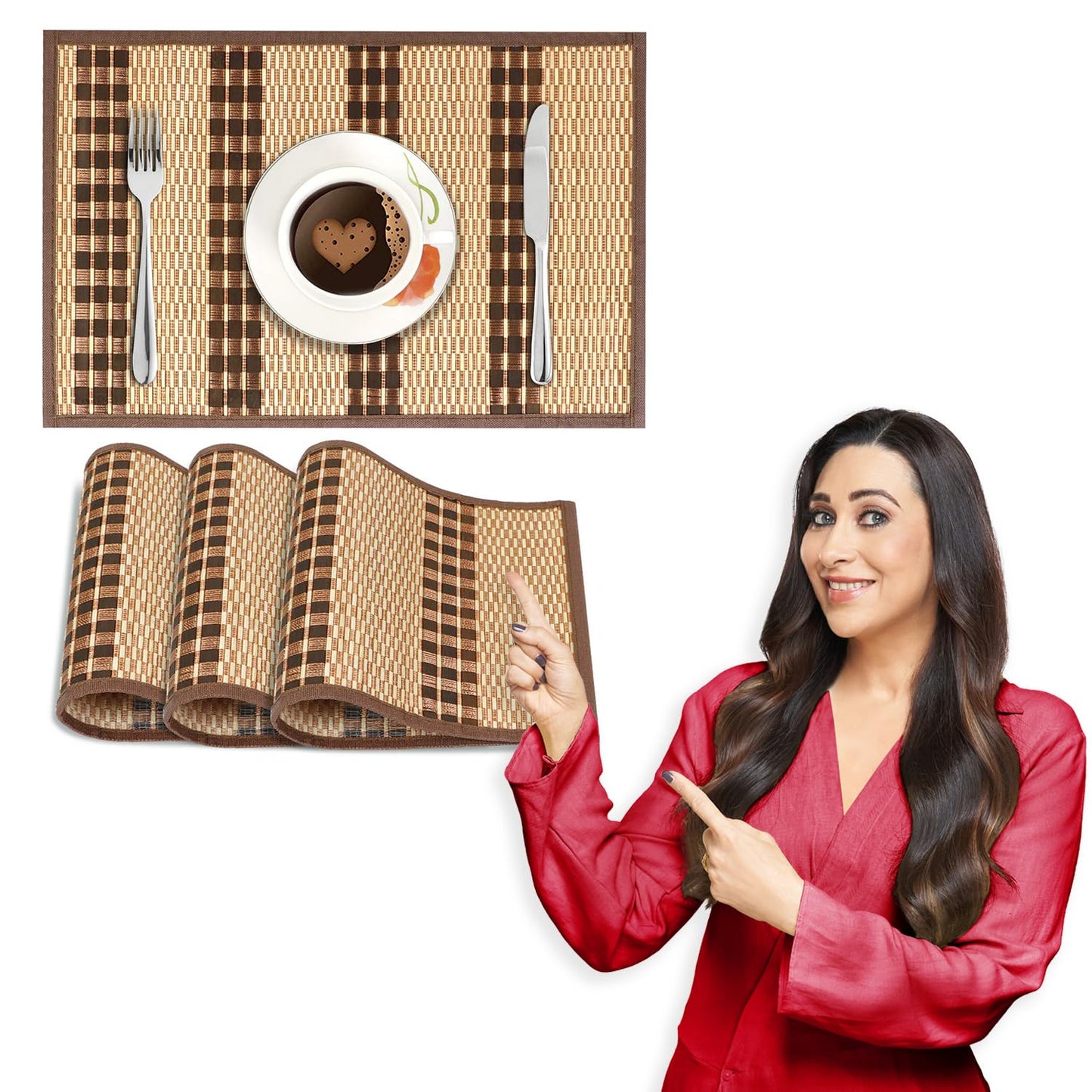 Heat Resistant Bamboo Dinner Mats, Brown