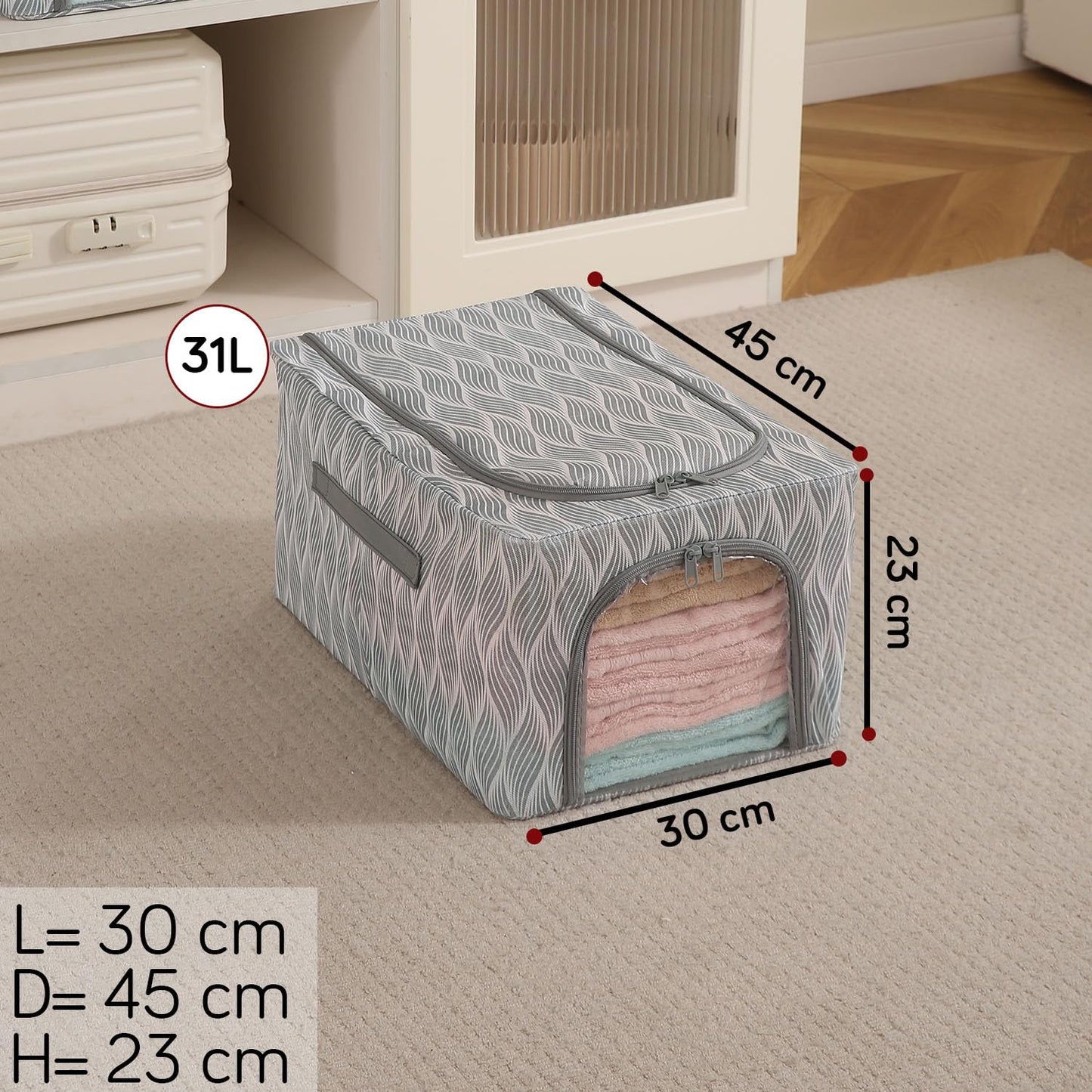 Sturdy, Stackable and Moisture Resistant Non-Woven Cloth Organiser for Storage, Grey Leaves