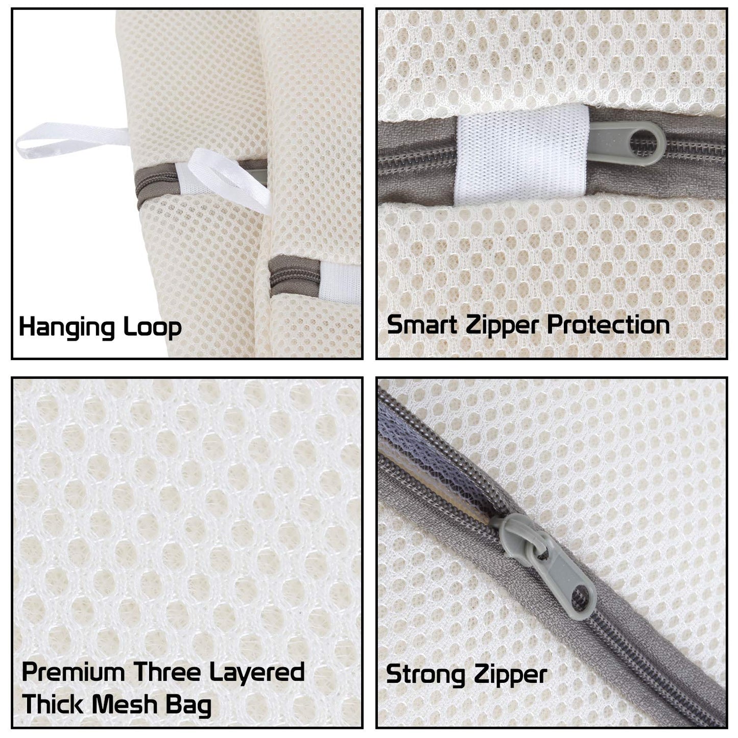 Premium Dual Layered Mesh Bags for Laundry Clothes Washing Bag, Pack of 3 (Beige)