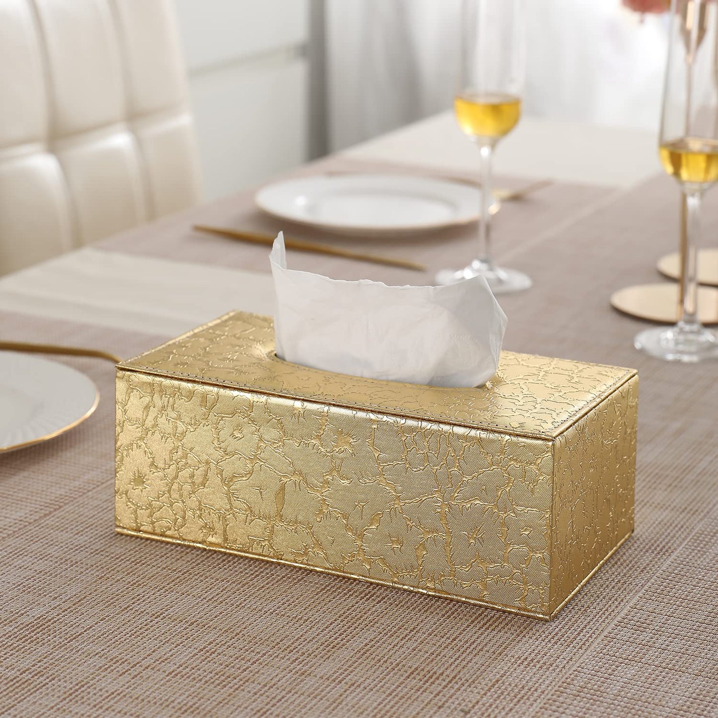 buy premium golden faux leather tissue box | HOKIPO