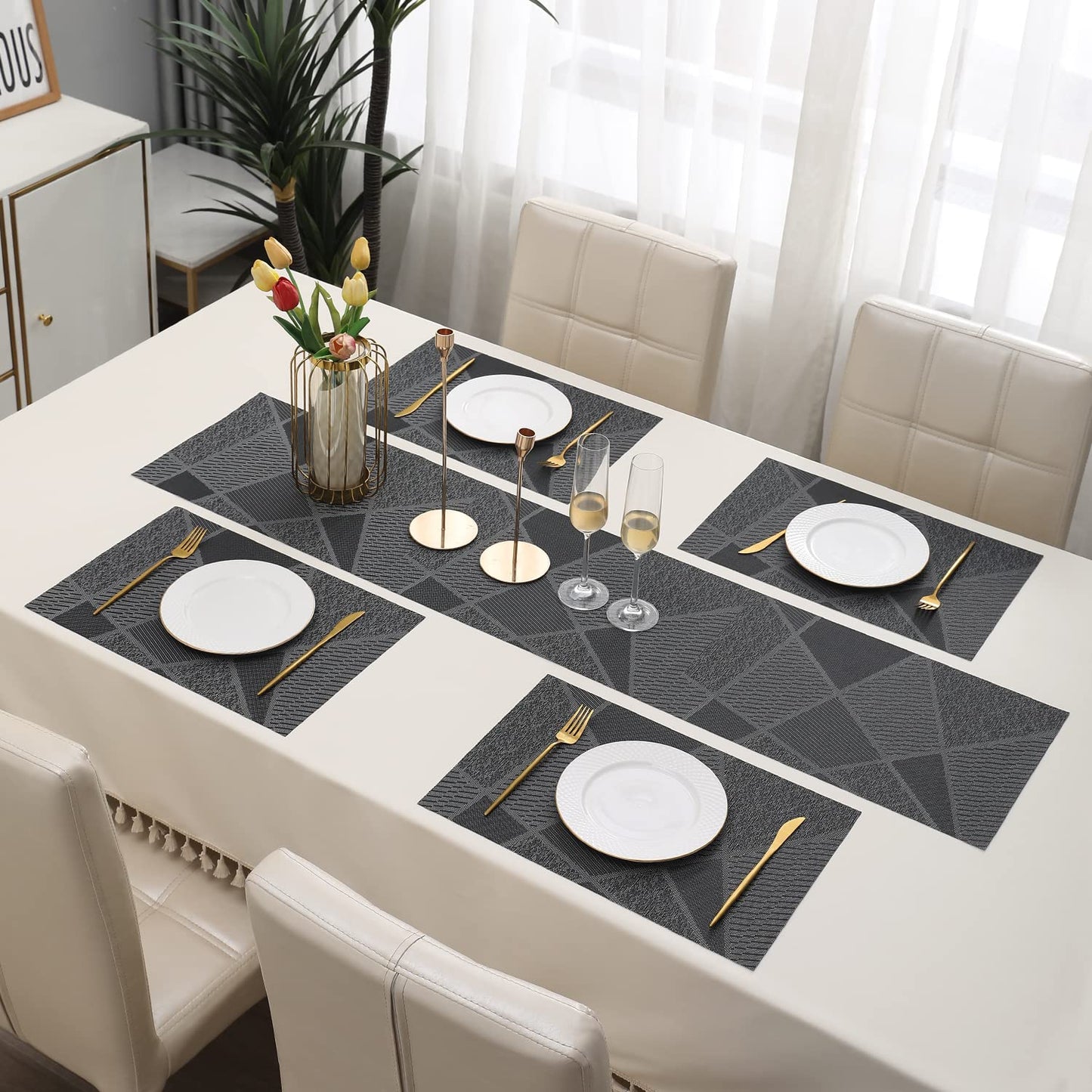 PVC Dining Table Mats, Abstract Black