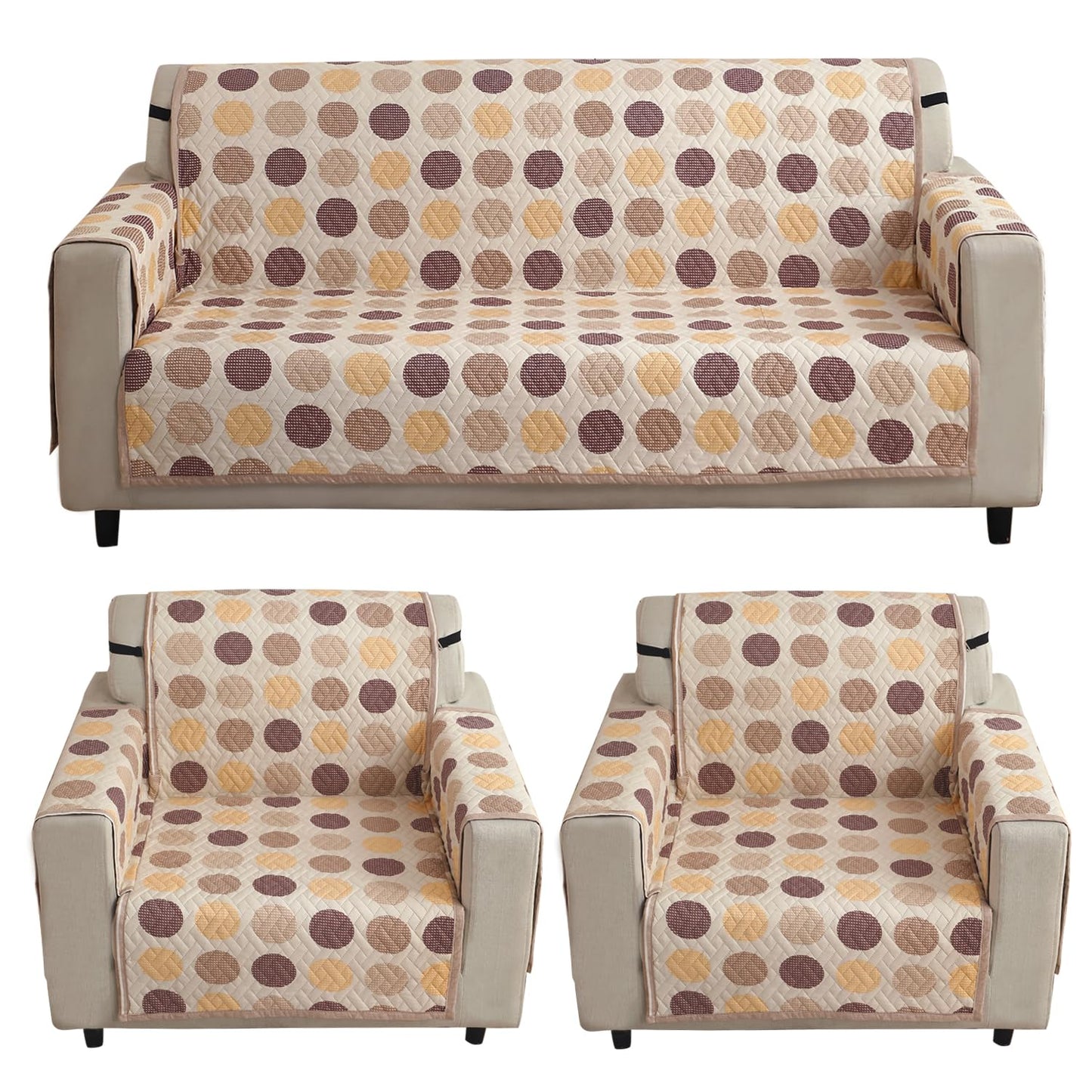 Brown Polka Dot Printed quilted 3 1 1 seater sofa cover