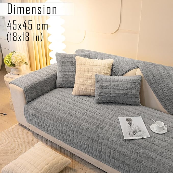 Premium Plush Anti Slip Sofa Cover Mat with 2 Armrest Cover and Cushion Cover, Light Grey