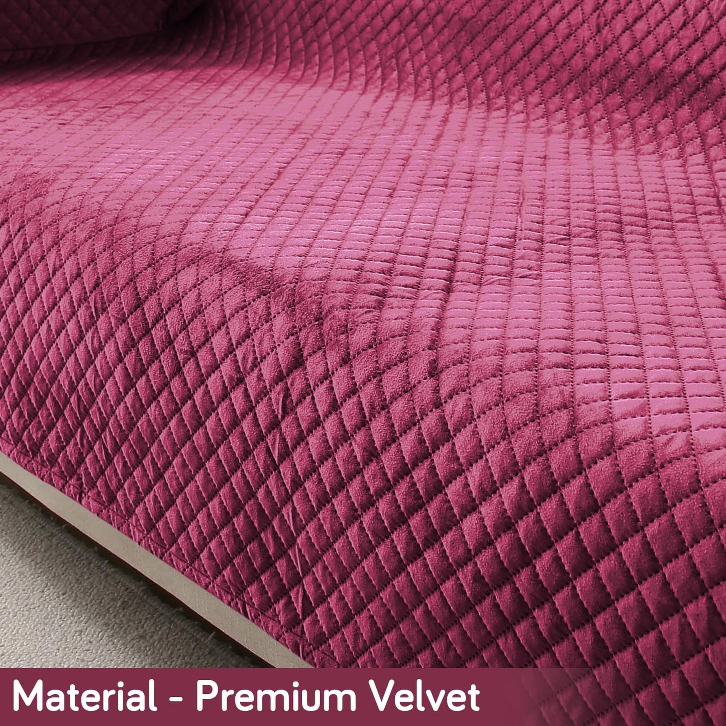 Quilted Velvet Sofa Cover Mat with Side Pockets, Pet Friendly, Wine