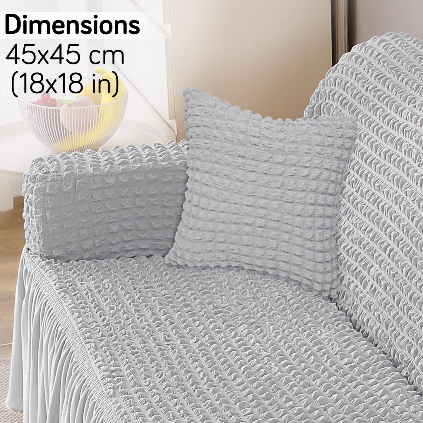 Elastic Stretchable 280 GSM Turkish Bubble Sofa Cover with Frill, Ash Grey