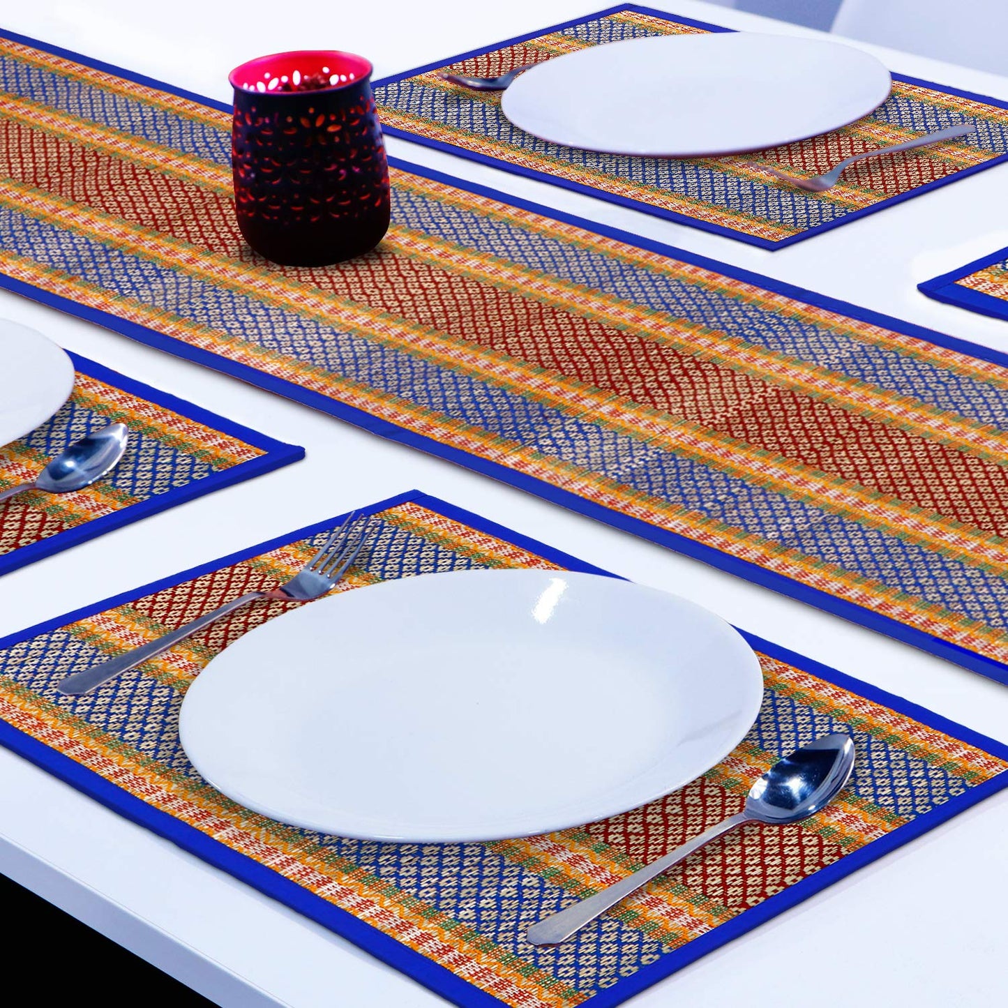 Handmade Madurkathi River Grass Dining Table Mats, Blue