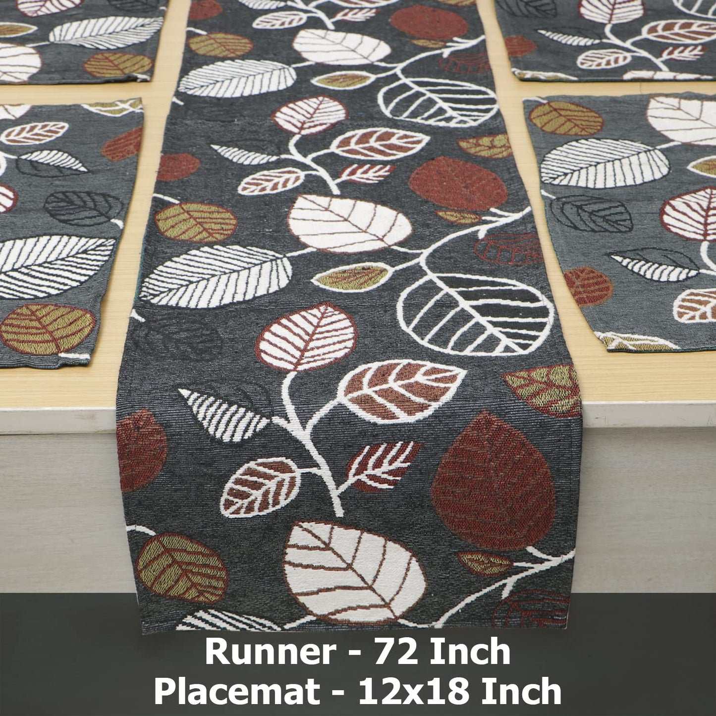 Cotton Jacquard Dining Table Mats, Grey Leaves