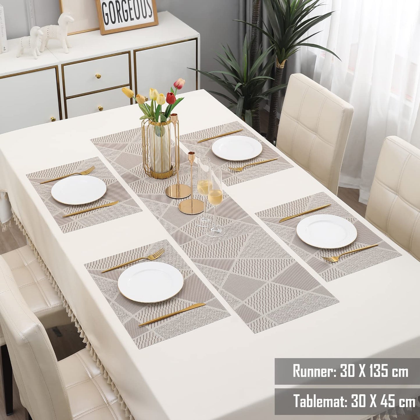 PVC Dining Table Mats, Abstract Beige