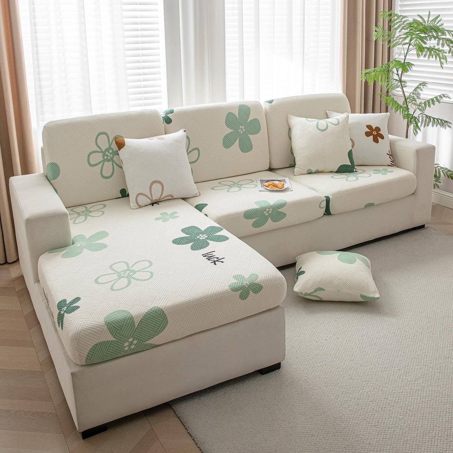 Stretchable Thick Fleece Pack of 2 Cushion Cover 18x18 Inches, Celadon Green