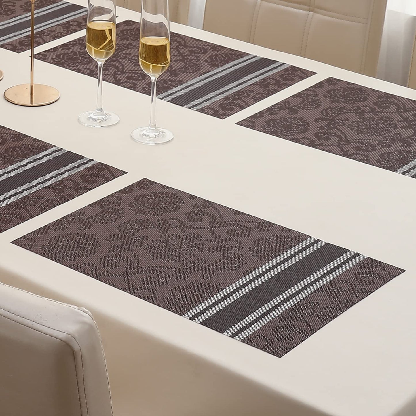 PVC Dining Table Mats, Damask Brown