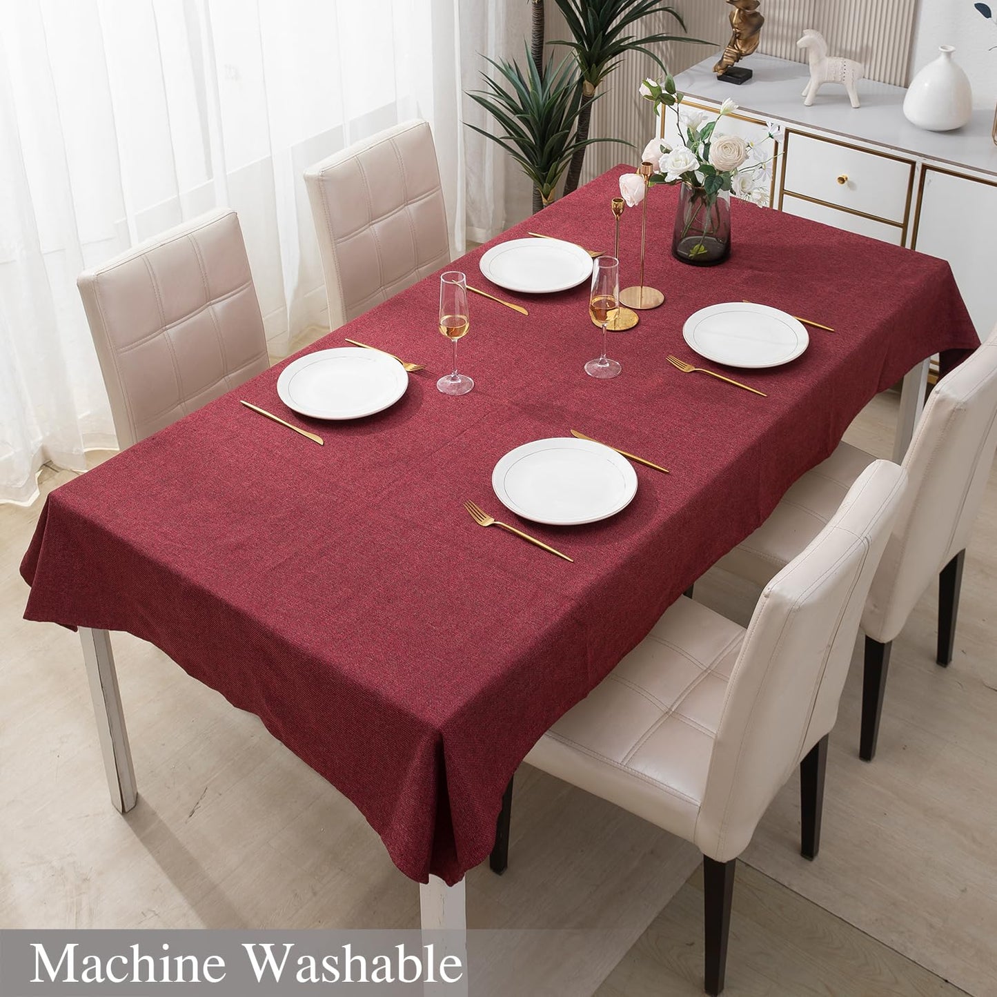Poly Jute Dining Table Cover, Maroon