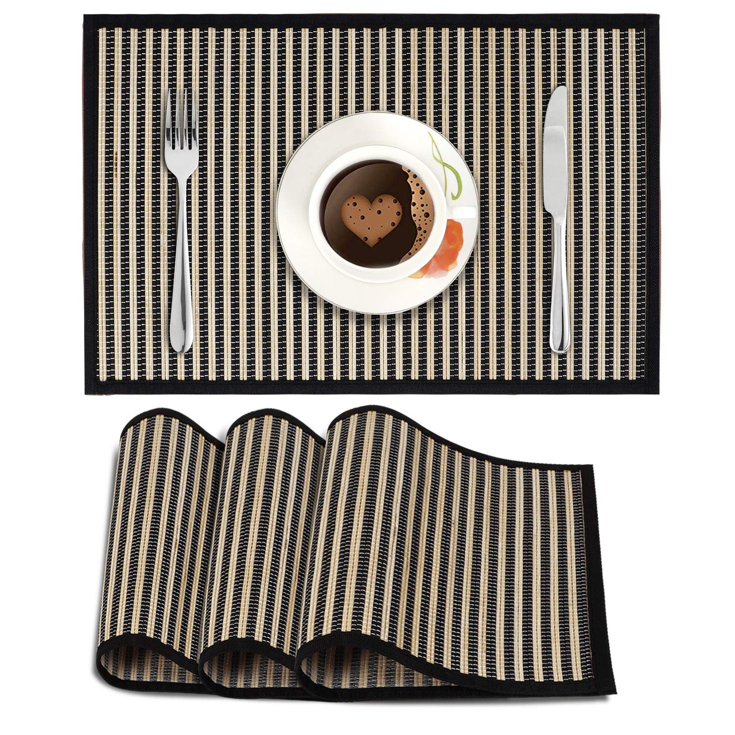 Heat Resistant Bamboo Dinner Mats, Black