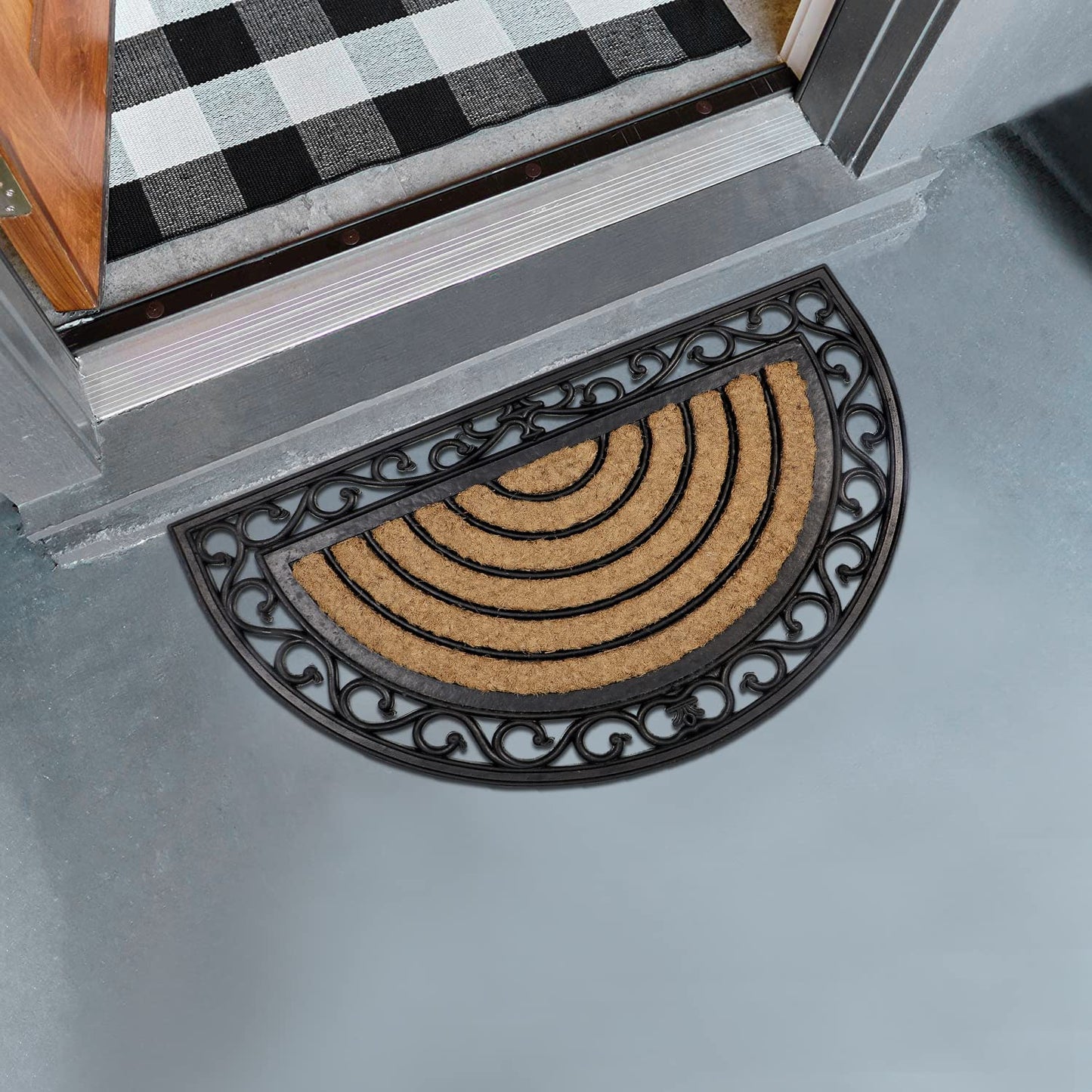 Outdoor Rubber Coir Grill Doormat, Semi-Circle, 45x75 cm