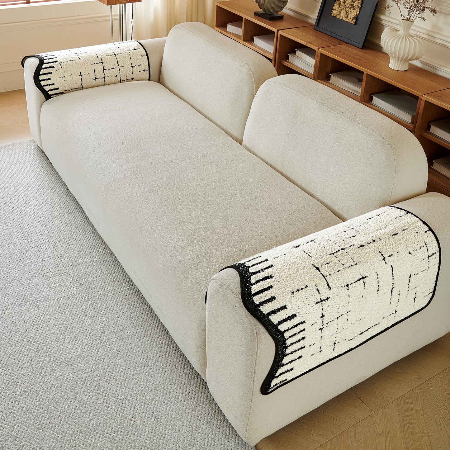 Premium Supple Soft Wavy Sofa Cover Mat, Off White