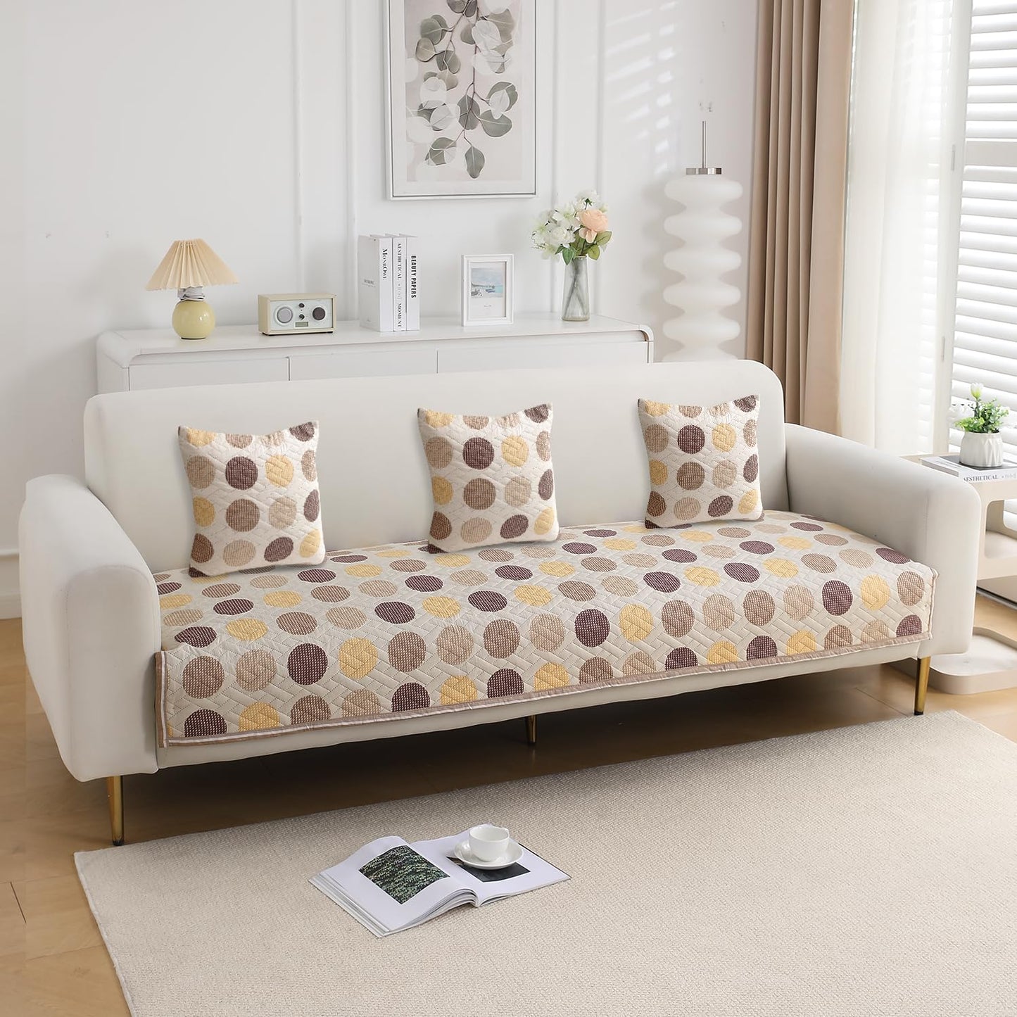 Buy Brown Polka Dot Print Quilted Sofa Set Cushion Covers At Online