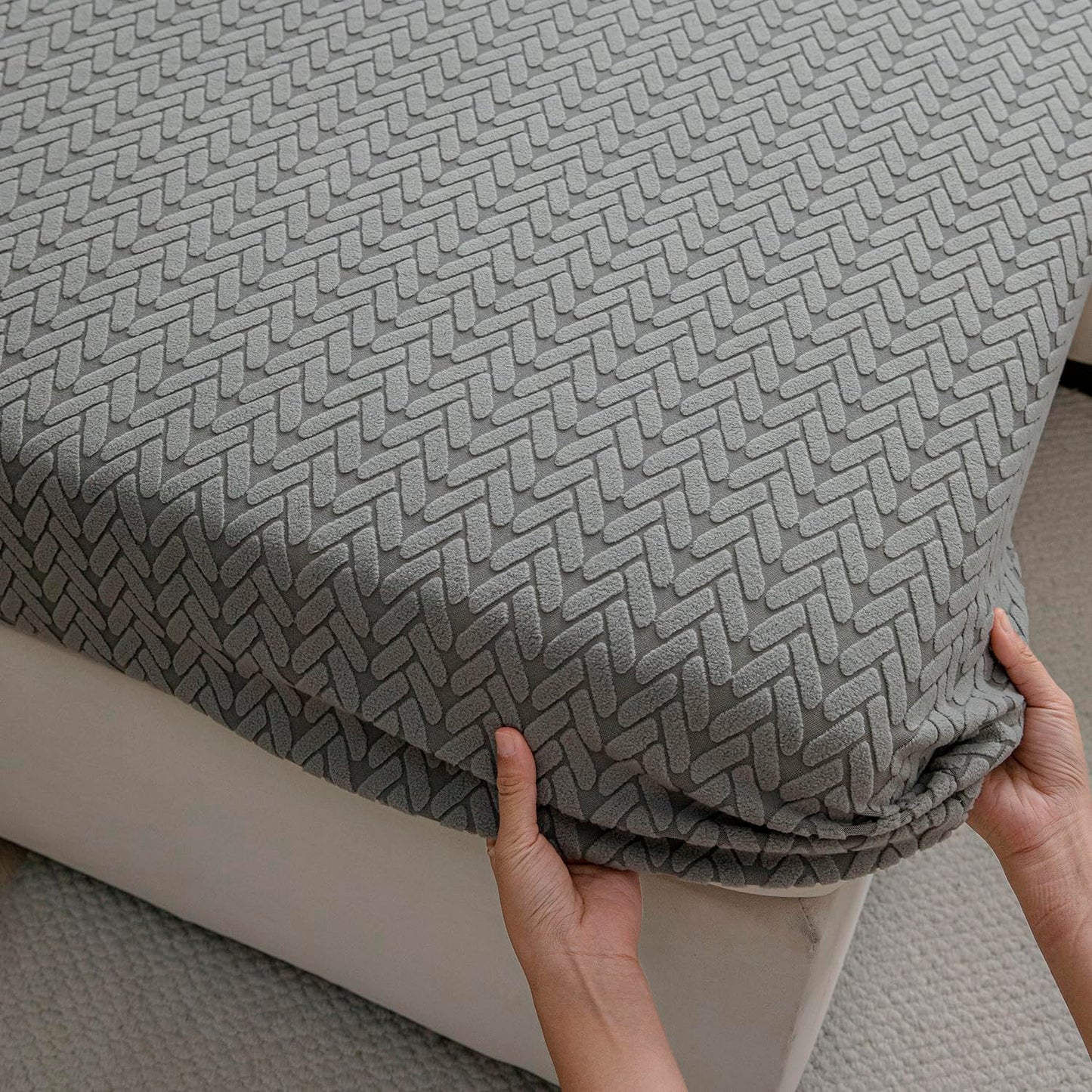 Stretchable Thick Jacquard Textured Seat Couch Cushion Cover for 1/2/3 Seaters, Dark Grey