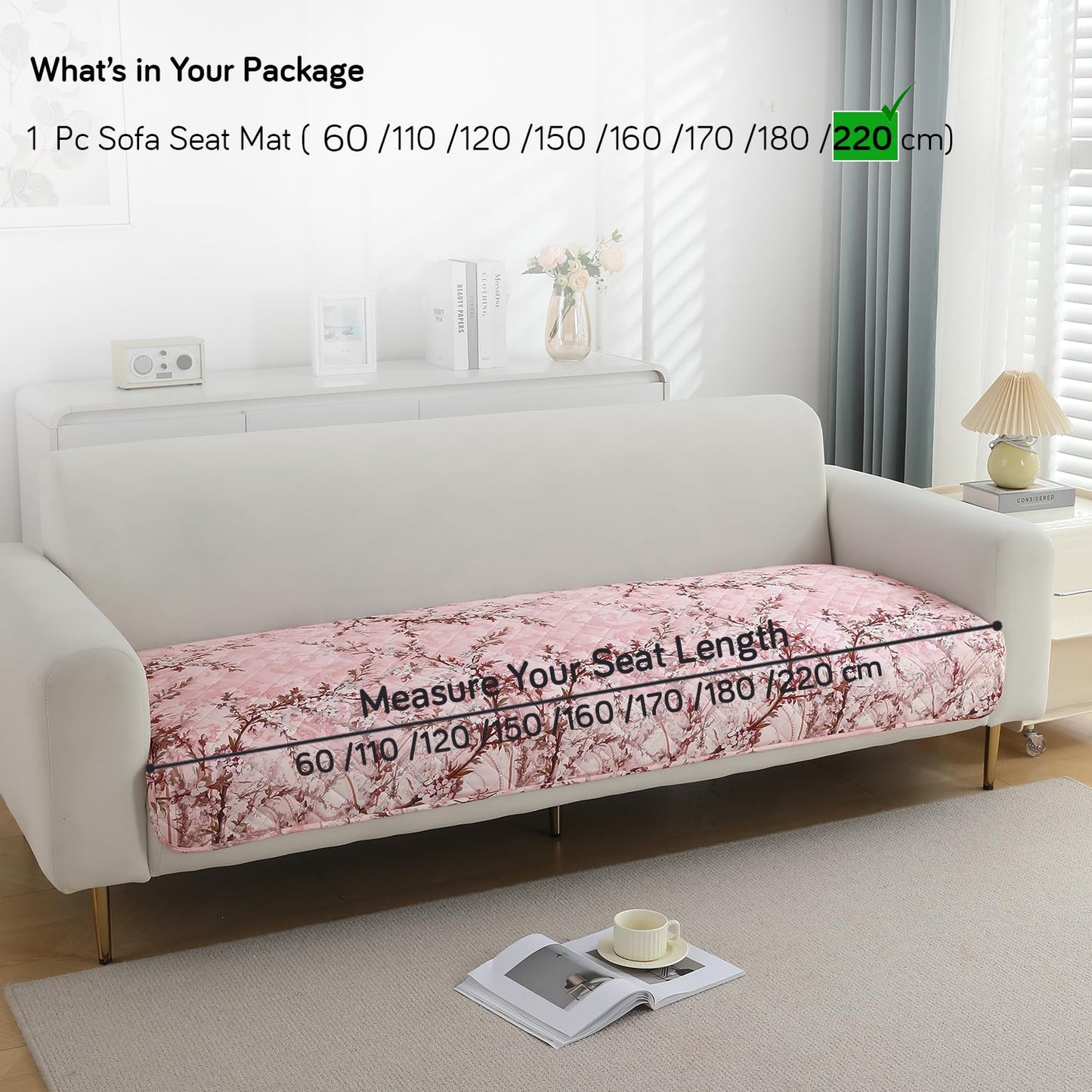 Quilted, Waterproof and Anti-Slip Sofa Cover Mat, Blossom Flower Pink