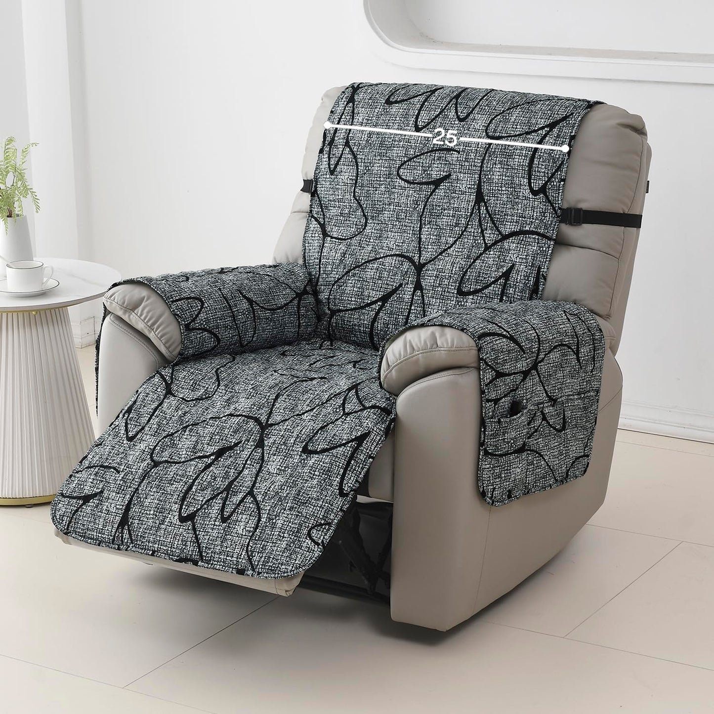Quilted Recliner Water Repellent & Waterproof Cover for Small / Large - Intense Grey Abstract Floral