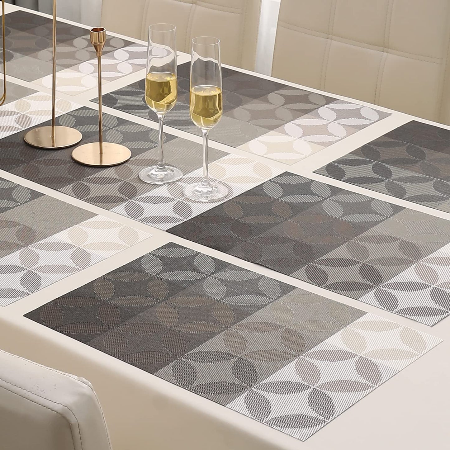 PVC Dining Table Mats, Geometric Grey