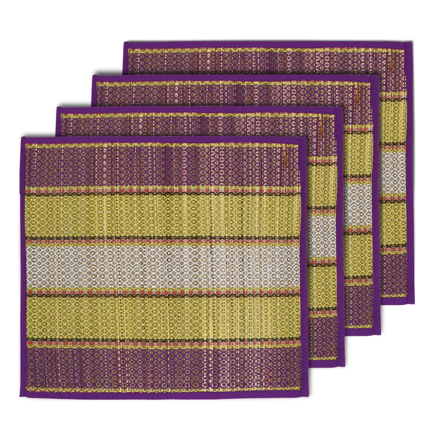 Natural River Grass Handcrafted Pooja Floor Mats/Meditation Prayer Mat/Sittting Mat/Aasan Mat Chatai for Pack of 2/4/6/8, Purple