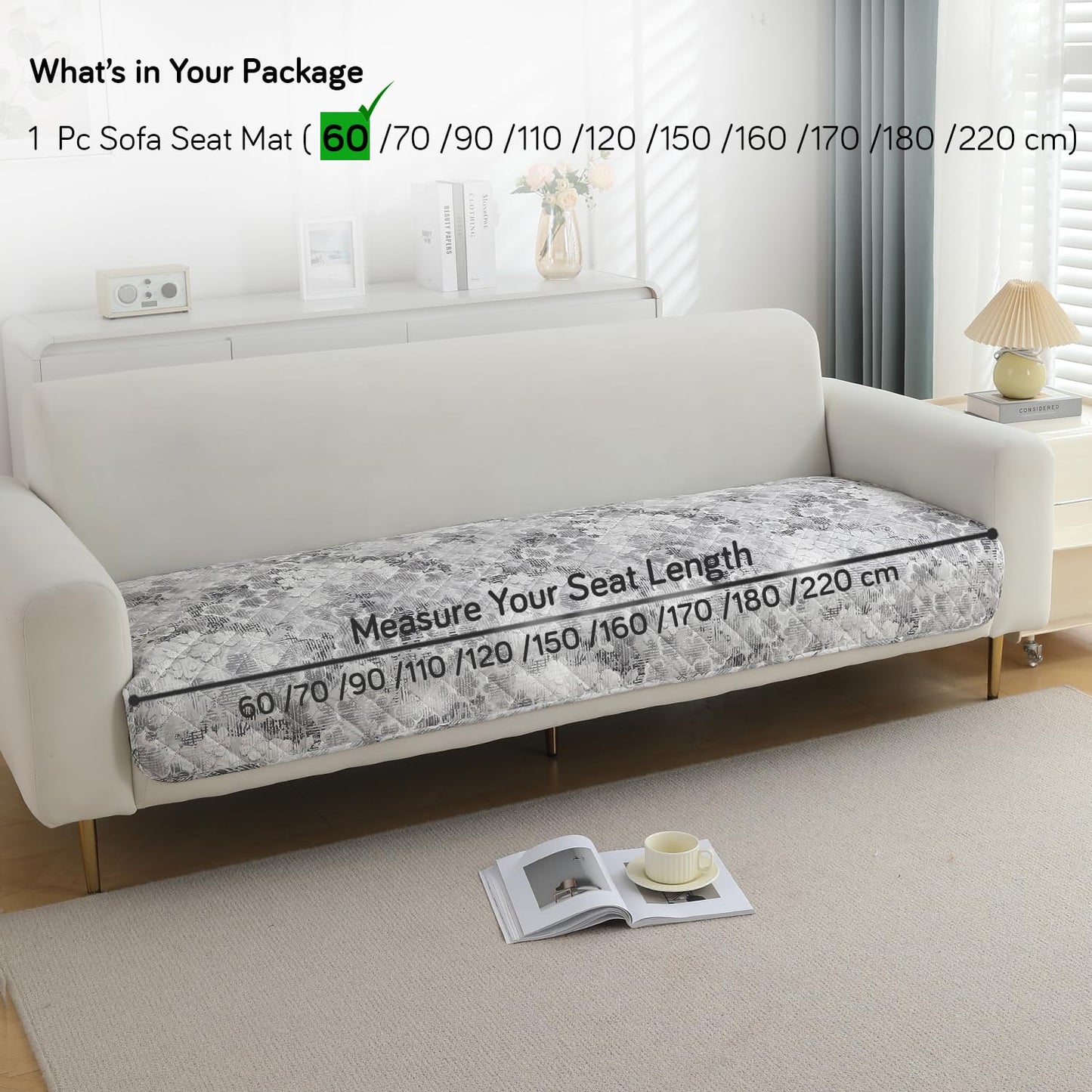 Quilted, Waterproof and Anti-Slip Sofa Cover Mat, Abstract Pale Grey