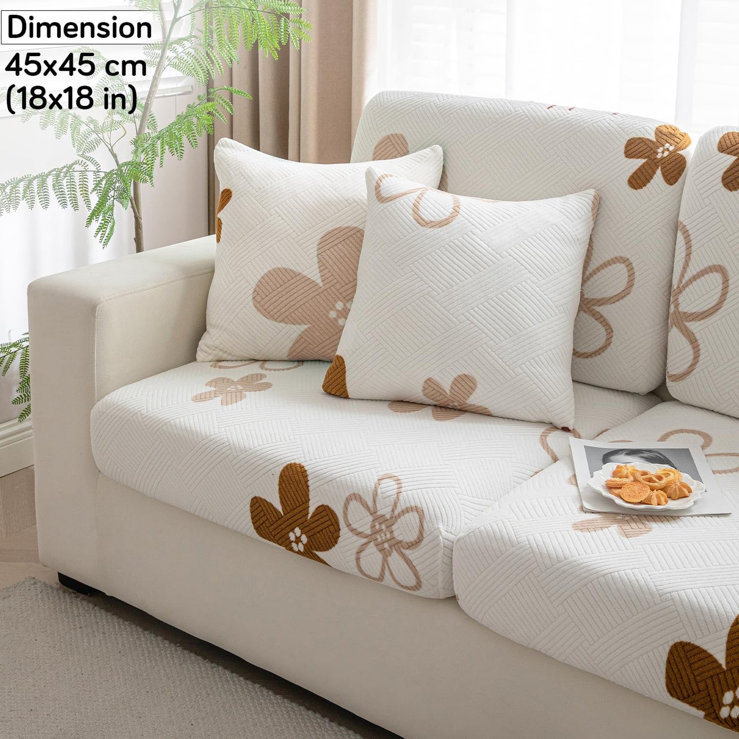 HOKIPO Stretchable Thick Fleece Pack of 2 Cushion Cover 18x18 Inches, Russet Brown