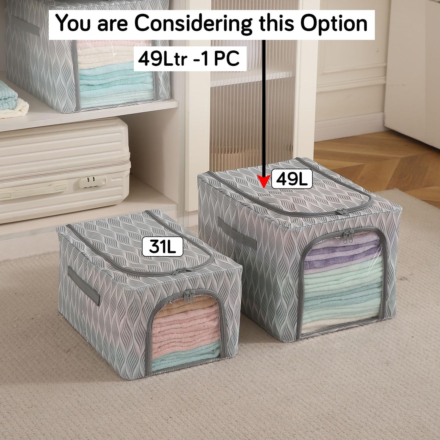 Sturdy, Stackable and Moisture Resistant Non-Woven Cloth Organiser for Storage, Grey Leaves