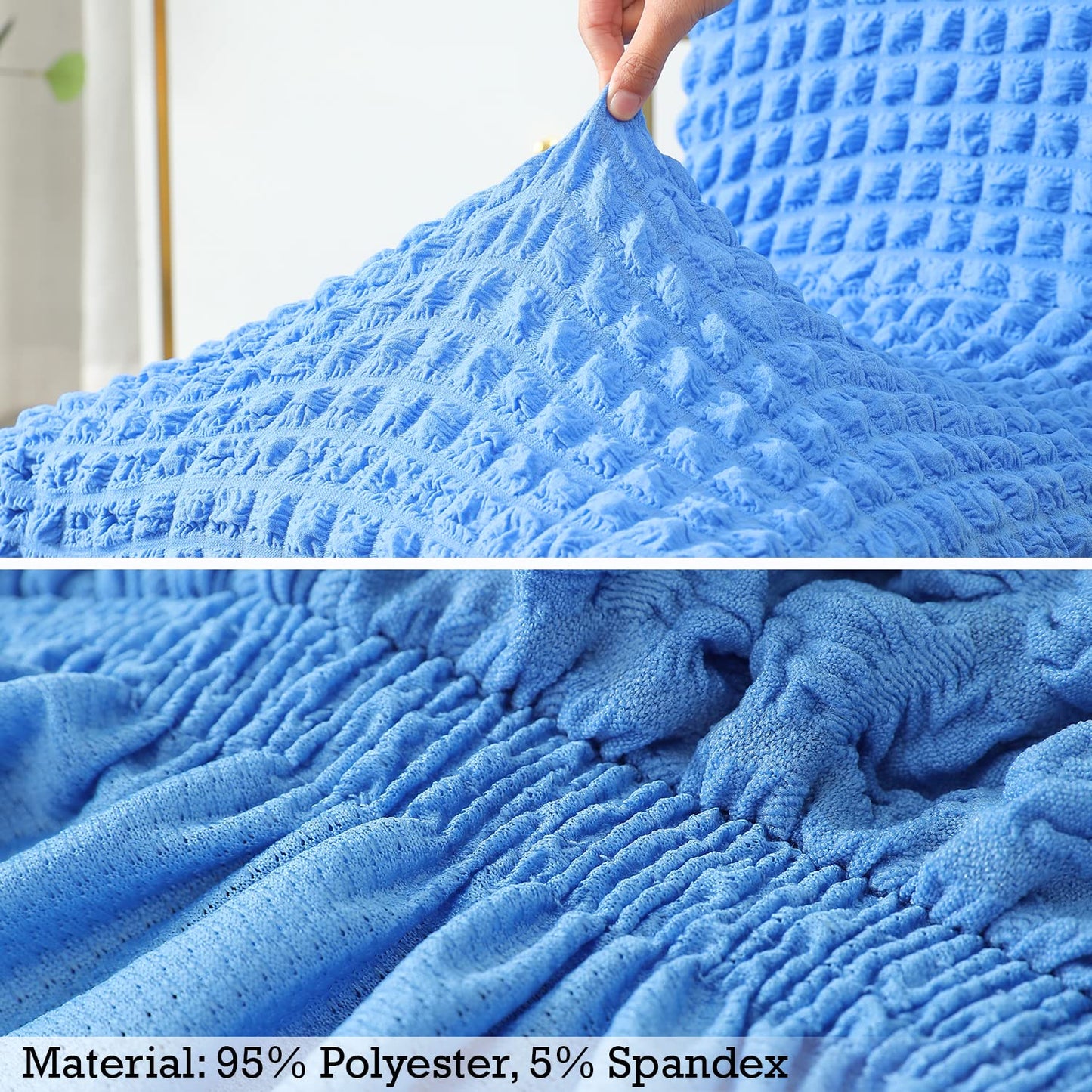 Elastic Stretchable 280 GSM Bubble Dining Chair Cover with Frill, Sky Blue