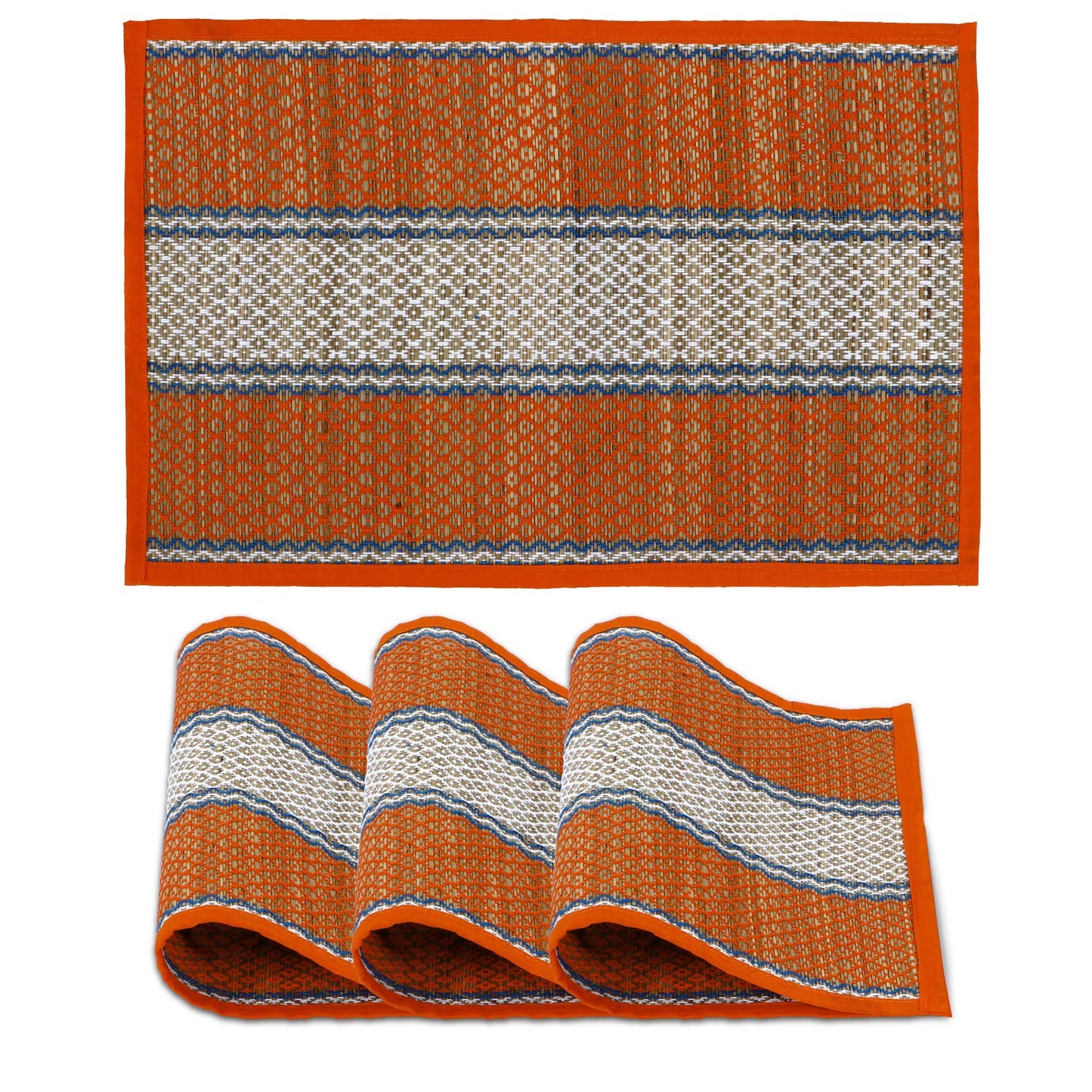 Handmade Madurkathi River Grass Dining Table Mats, Orange