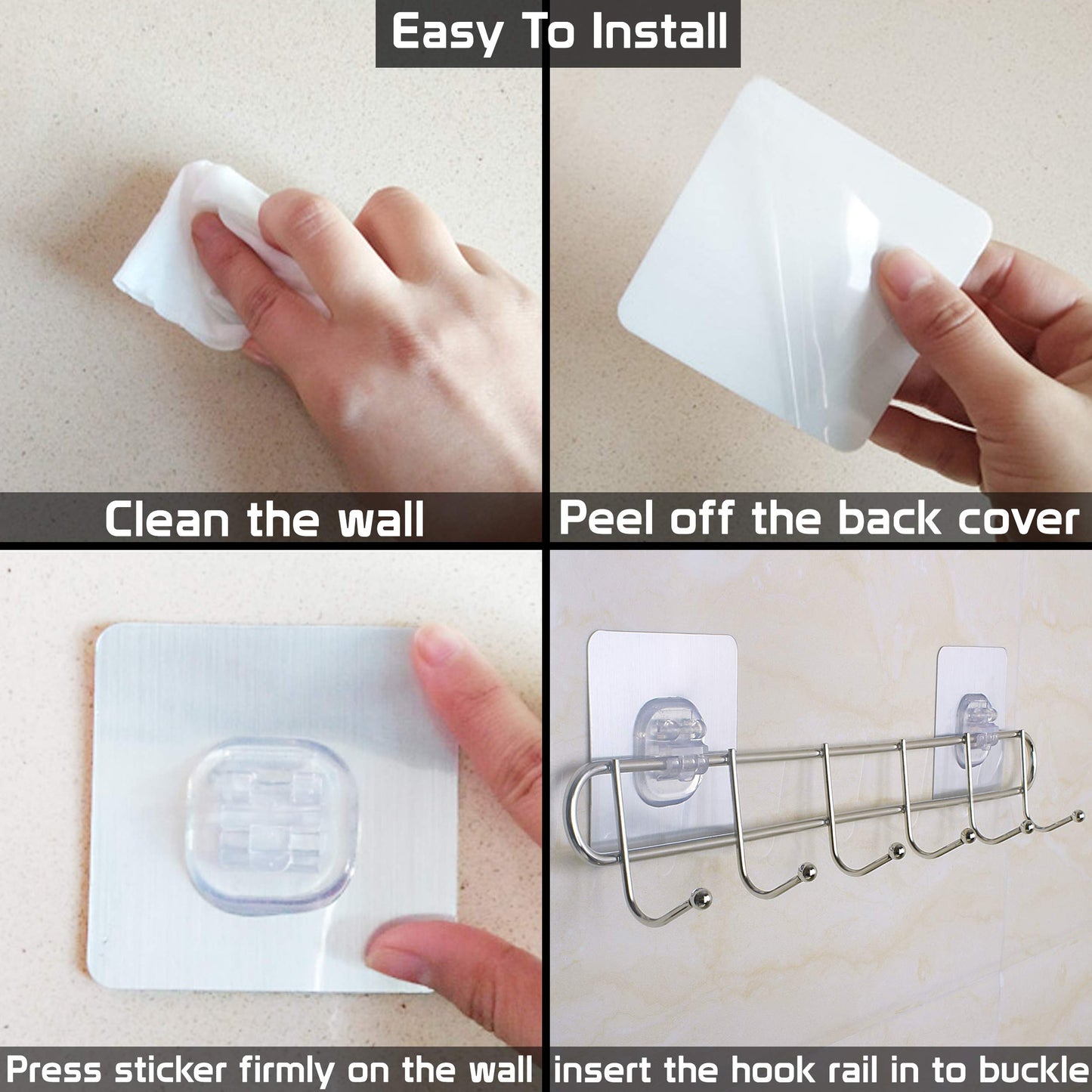 Magic Sticker Series Self Adhesive Stainless Steel 6/8 Hook Rail - 5KG Load Capacity