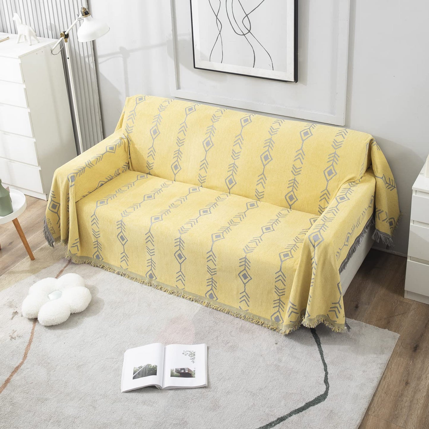 Yellow Aztec, Thick, Soft and Pet Friendly Chenille Sofa Cover Throw
