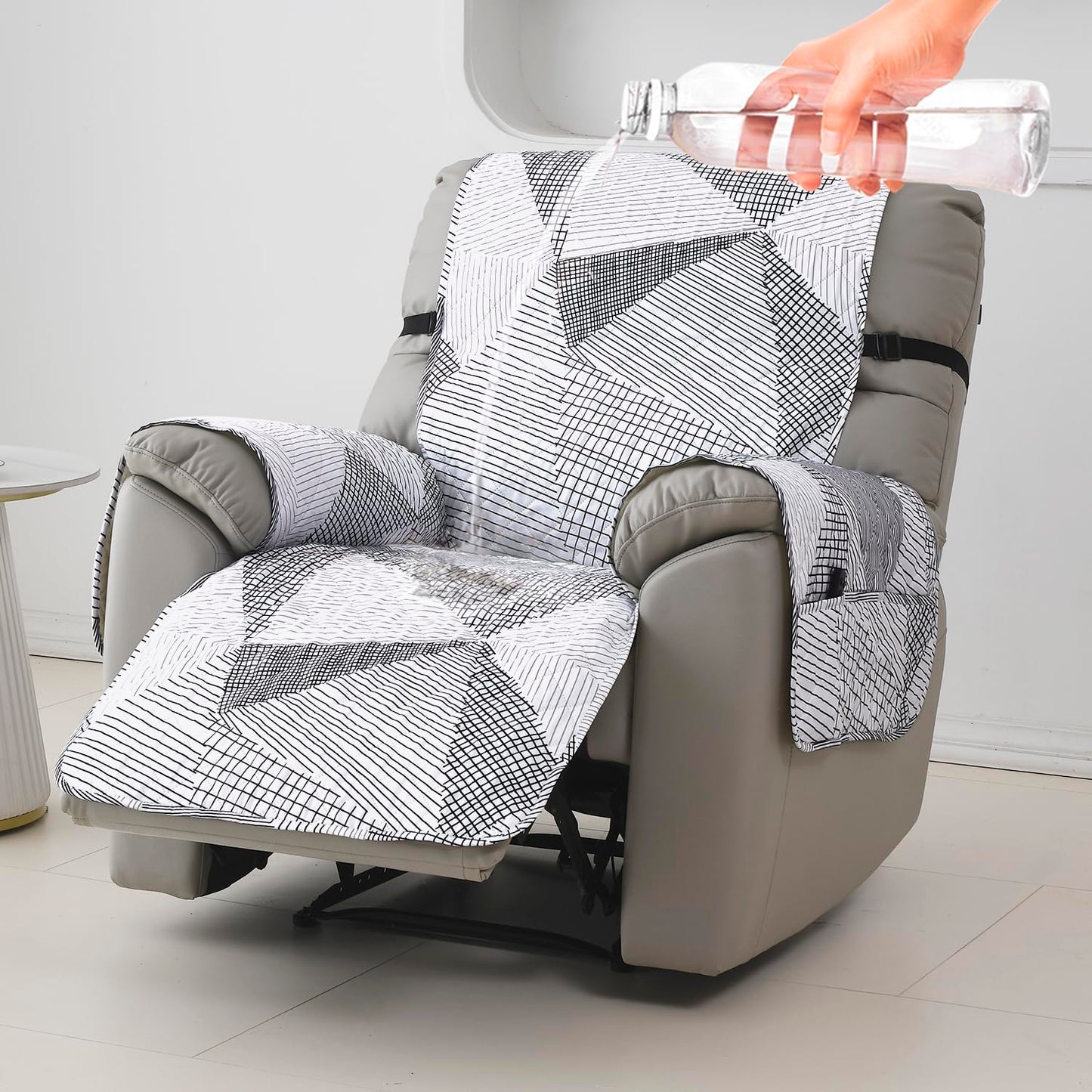 Quilted Recliner Water Repellent & Waterproof Cover for Small / Large - Snow White Black Geometry