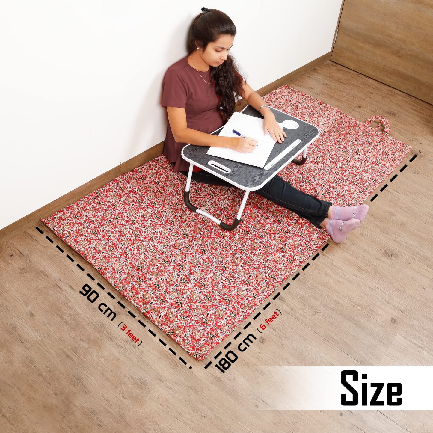 Eco-Friendly Madurkathi Handmade Foam Chatai for Sleeping on Floor | Floor Mats for Home 6x3 Feet,Red