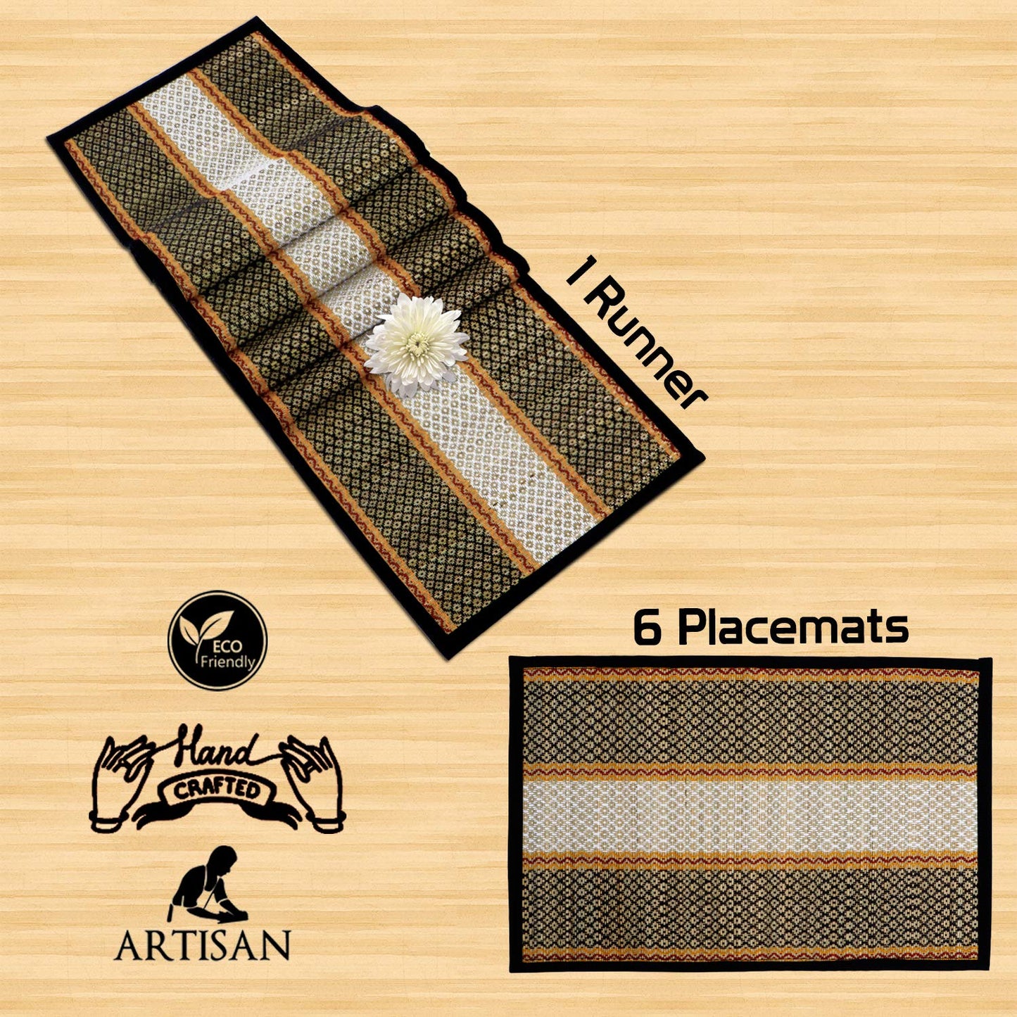 Handmade Madurkathi River Grass Dining Table Mats, Black