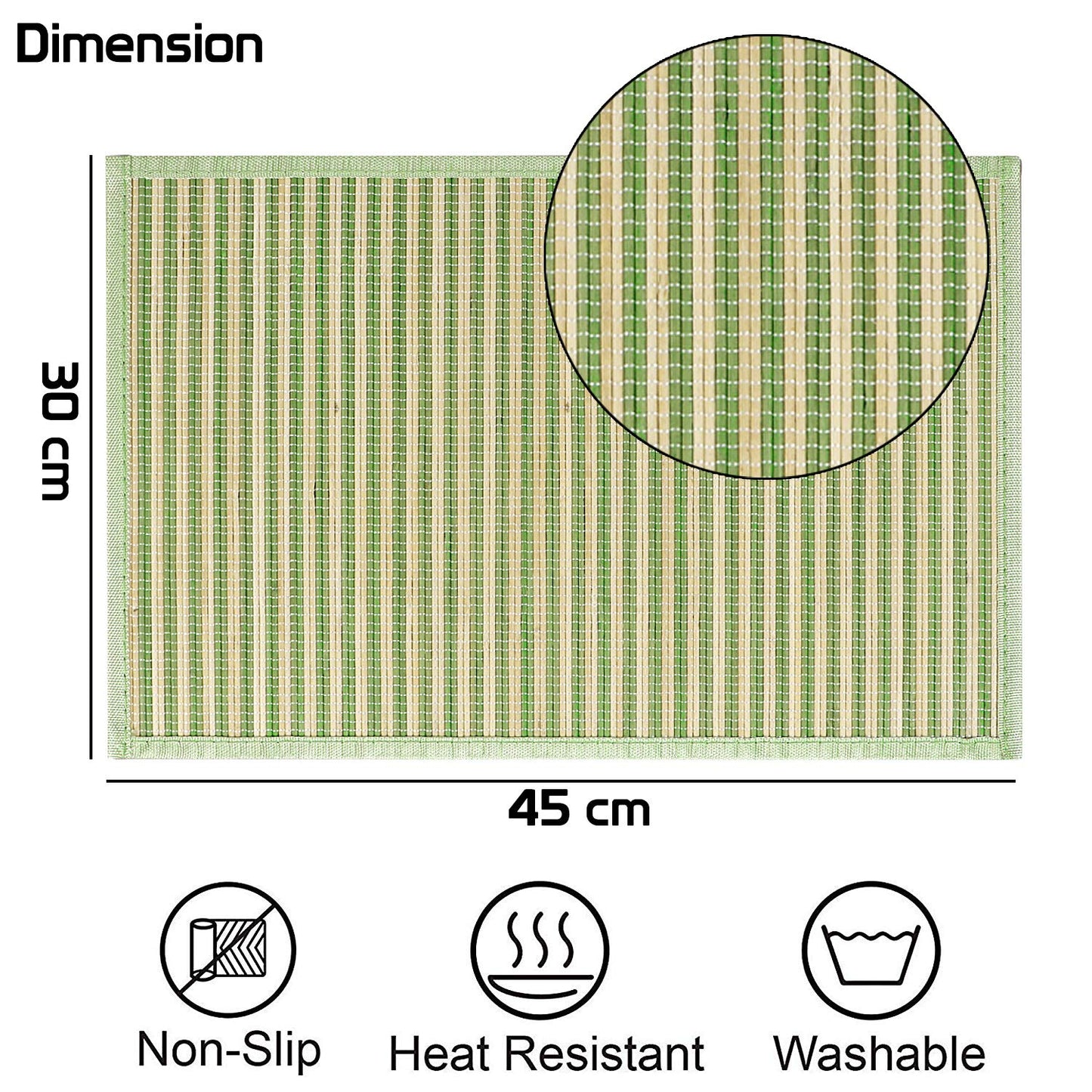 Heat Resistant Bamboo Dinner Mats, Green