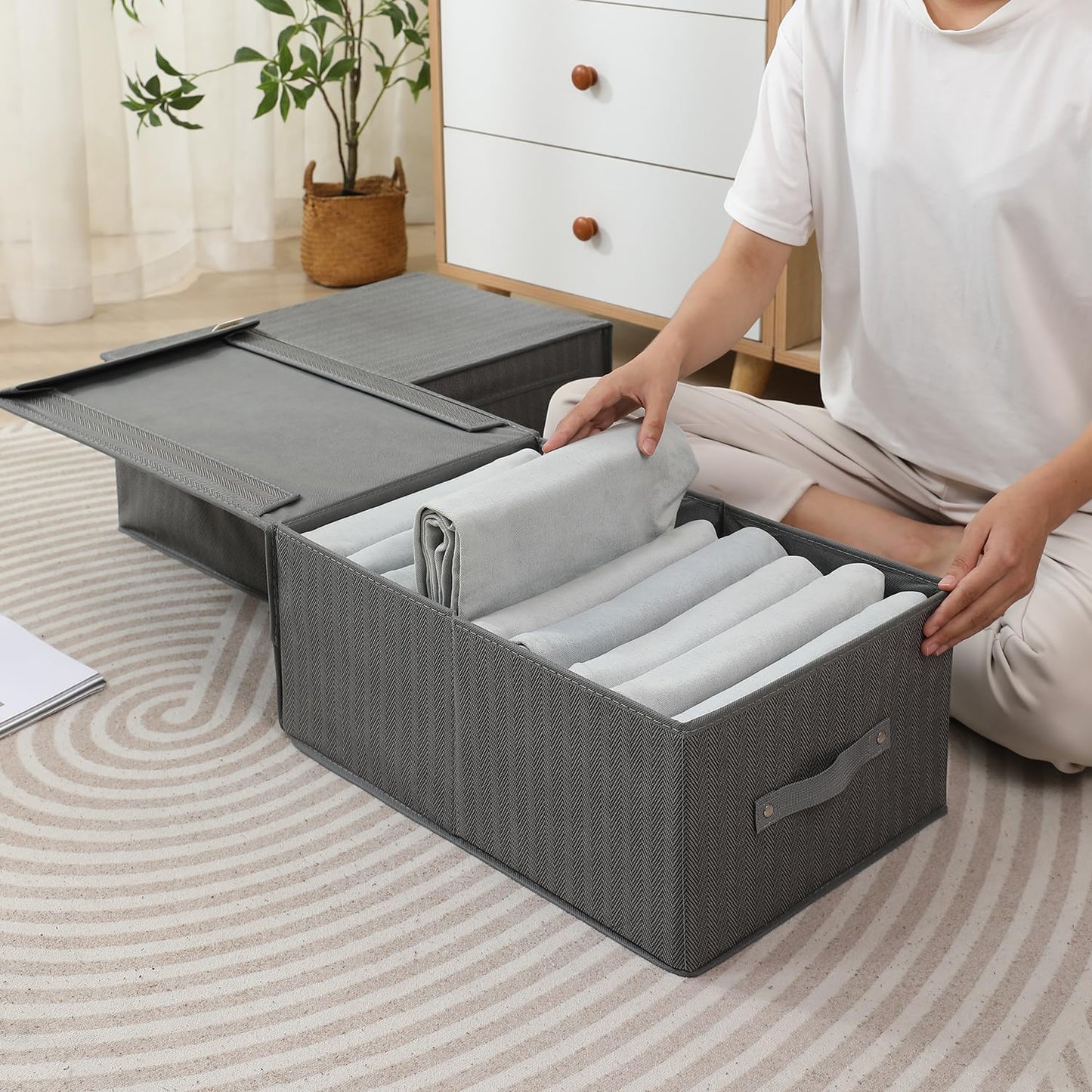 Fabric Cloth Storage Wardrobe Organiser Box With Lid, Size - 45 X 30 X 20 Cm, Grey, Rectangular