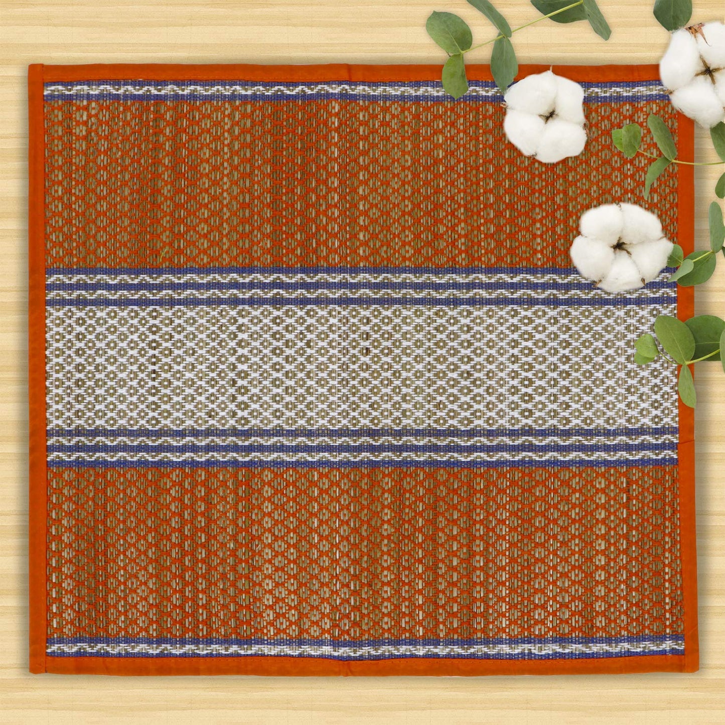 Natural River Grass Handcrafted Pooja Floor Mats/Meditation Prayer Mat/Sittting Mat/Aasan Mat Chatai for Pack of 2/4/6/8, Orange