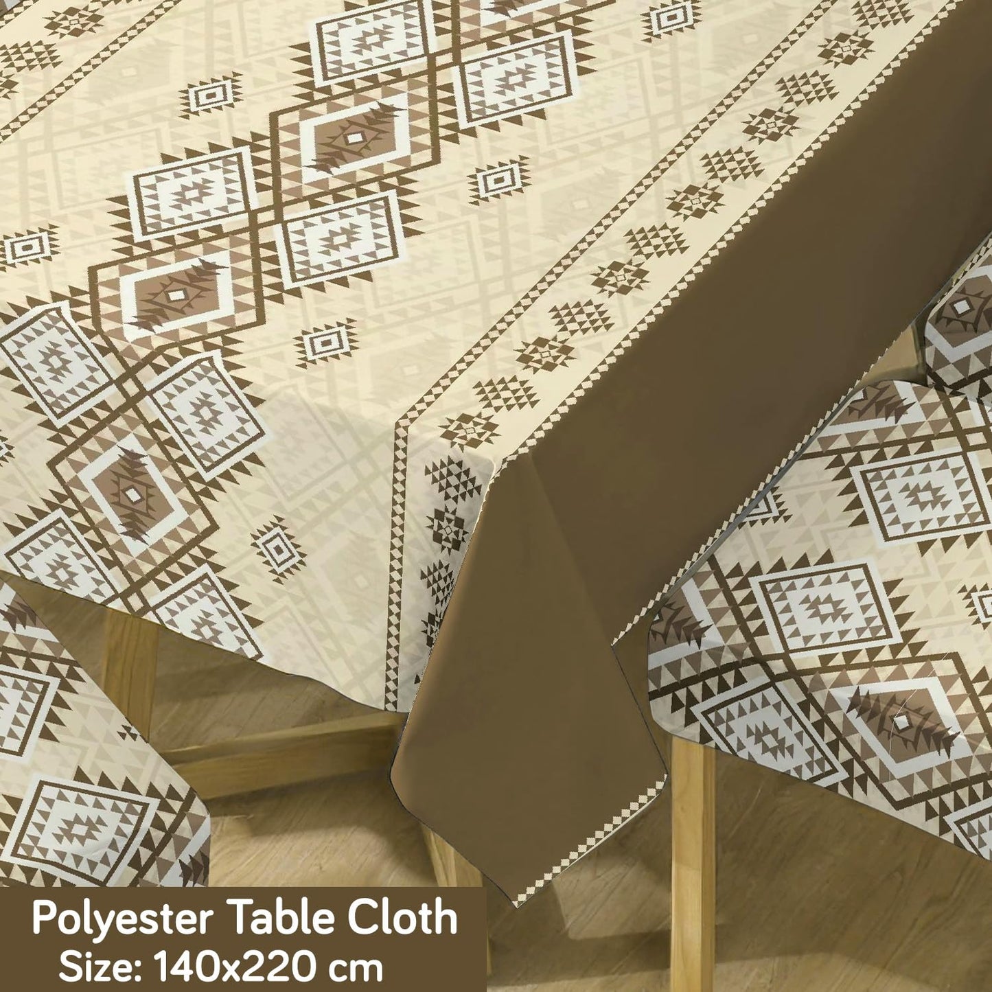Moss Brown Printed Dining Table Cover with Chair Covers | 4/6 Seater
