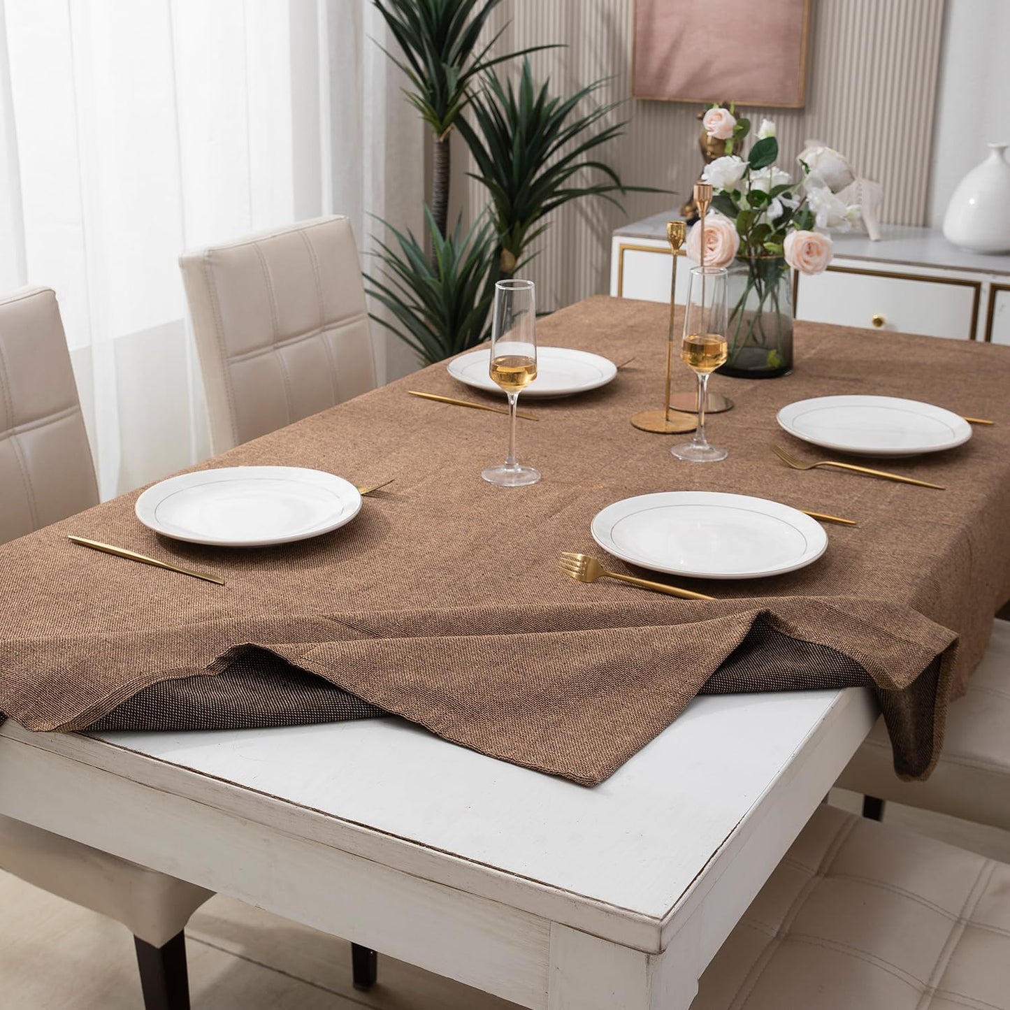 Poly Jute Dining Table Cover, Brown