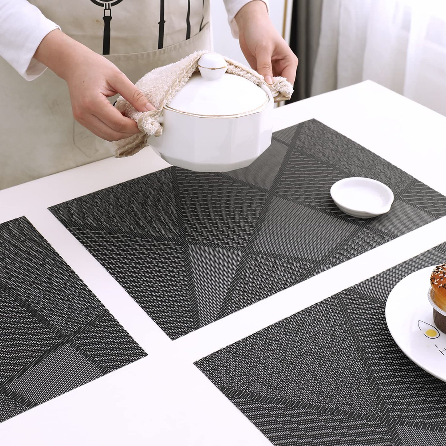 PVC Dining Table Mats, Abstract Black
