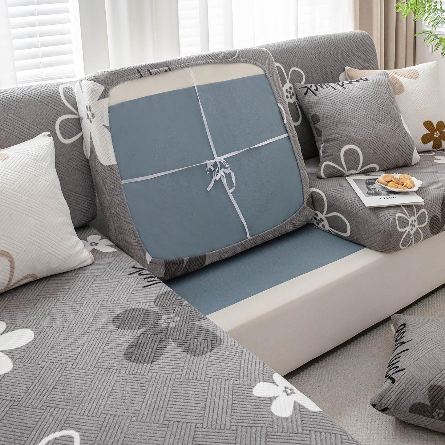 Stretchable Thick Fleece Textured Seat Couch Cushion Cover for 1/2/3 Seater, Moon Grey
